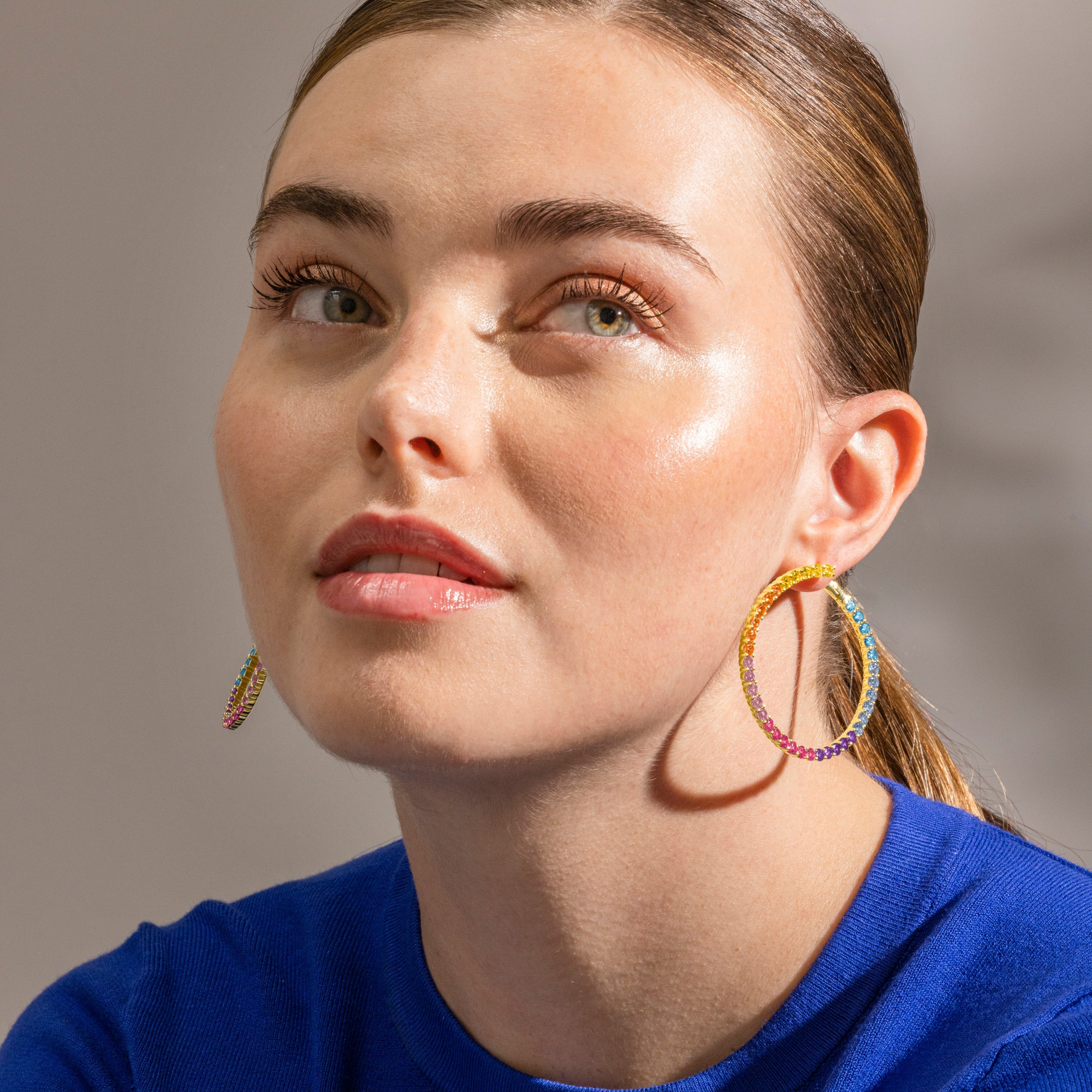 925 Sterling Silver and Multicolor Zirconia Earrings with 18k Gold Finish - Axo