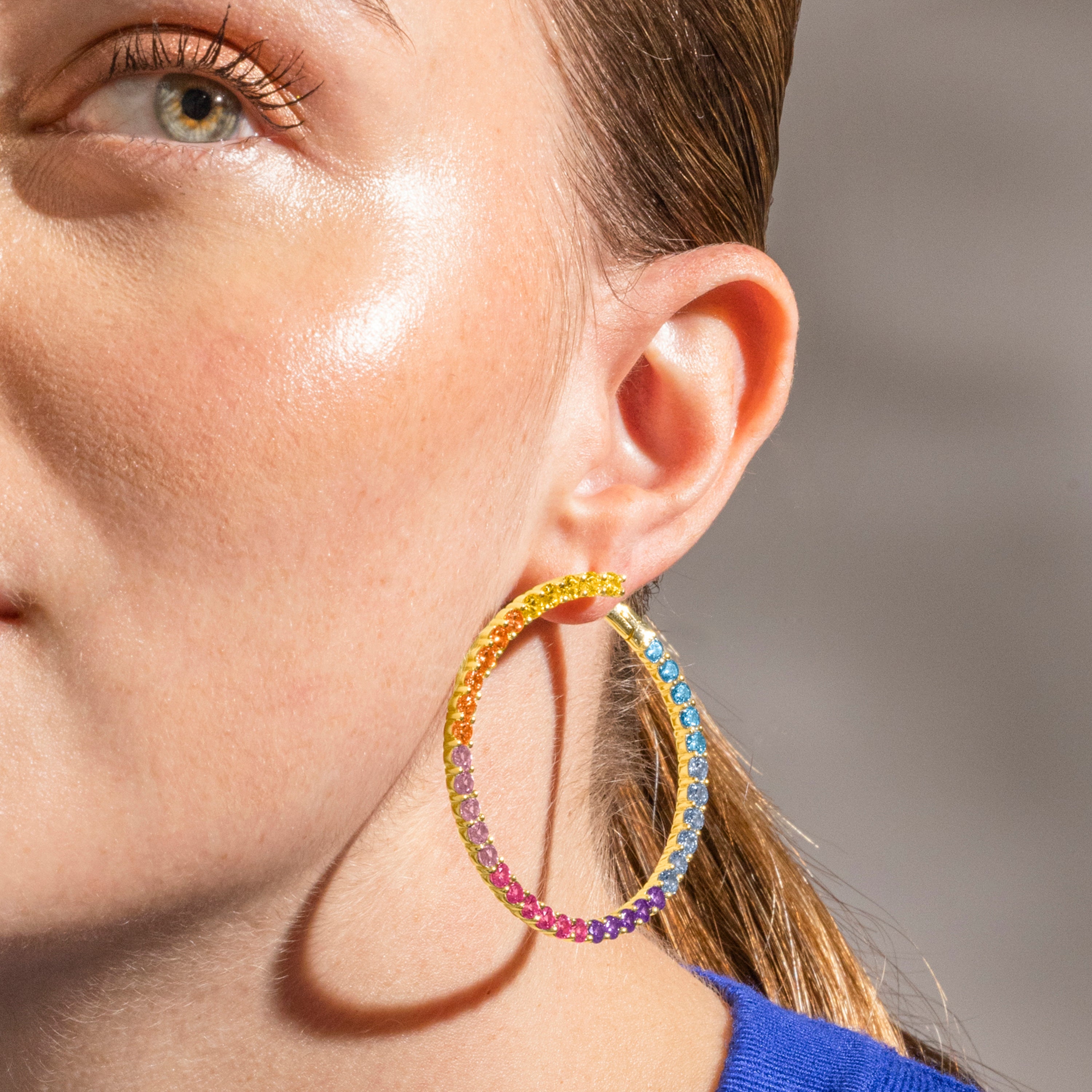 Brincos em Prata 925 e Zircônia Multicolorida com banho de ouro 18k - Axo