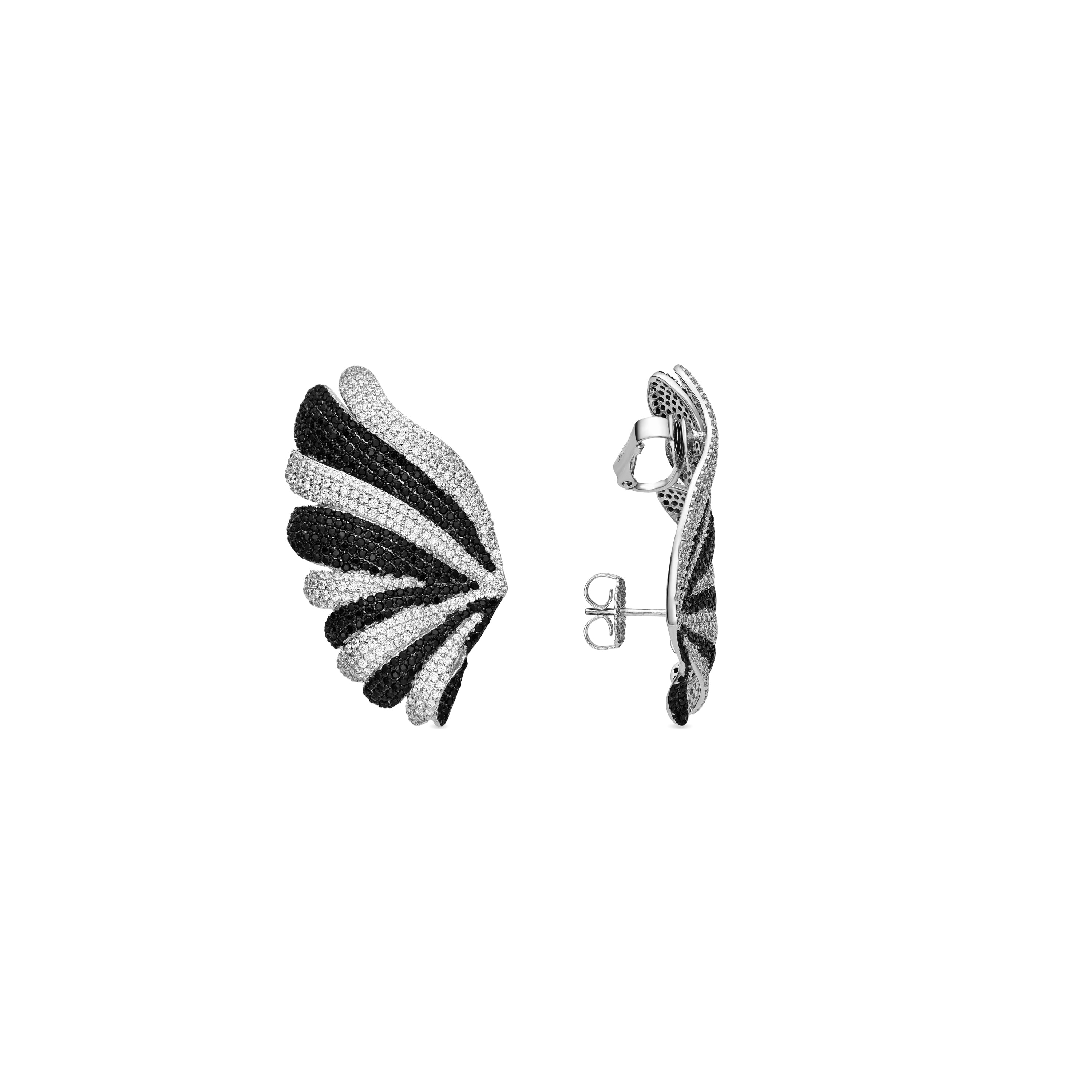 925 Sterling Silver and Onyx Zirconia Earrings with Rhodium Finish - Lorwe