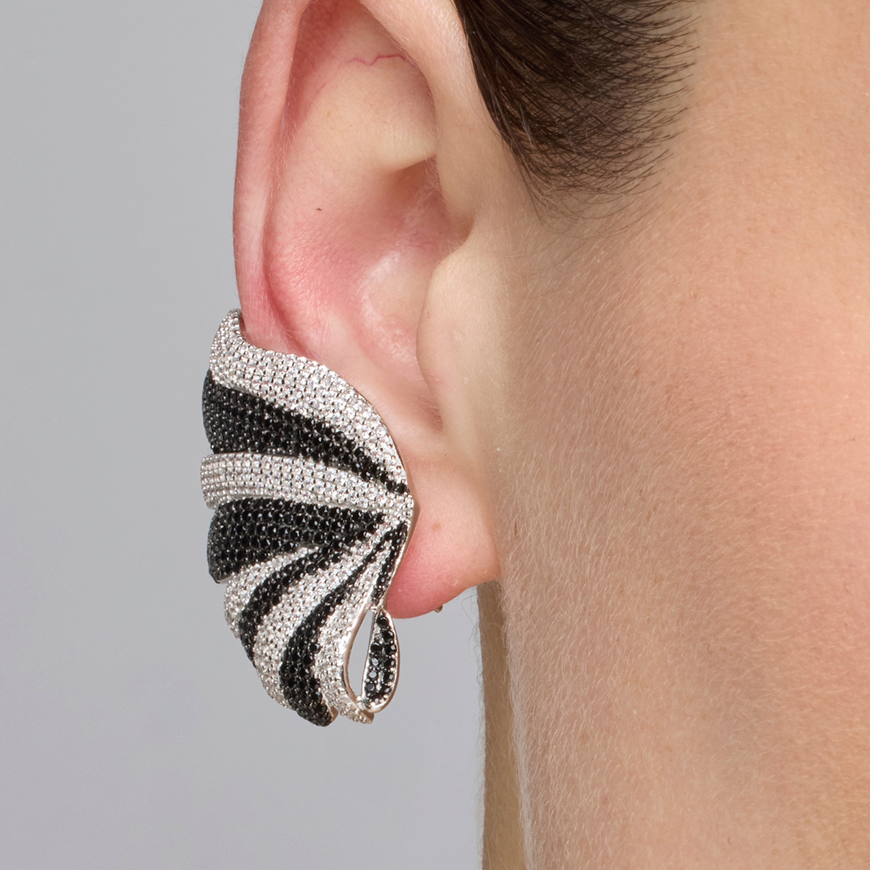 925 Sterling Silver and Onyx Zirconia Earrings with Rhodium Finish - Lorwe