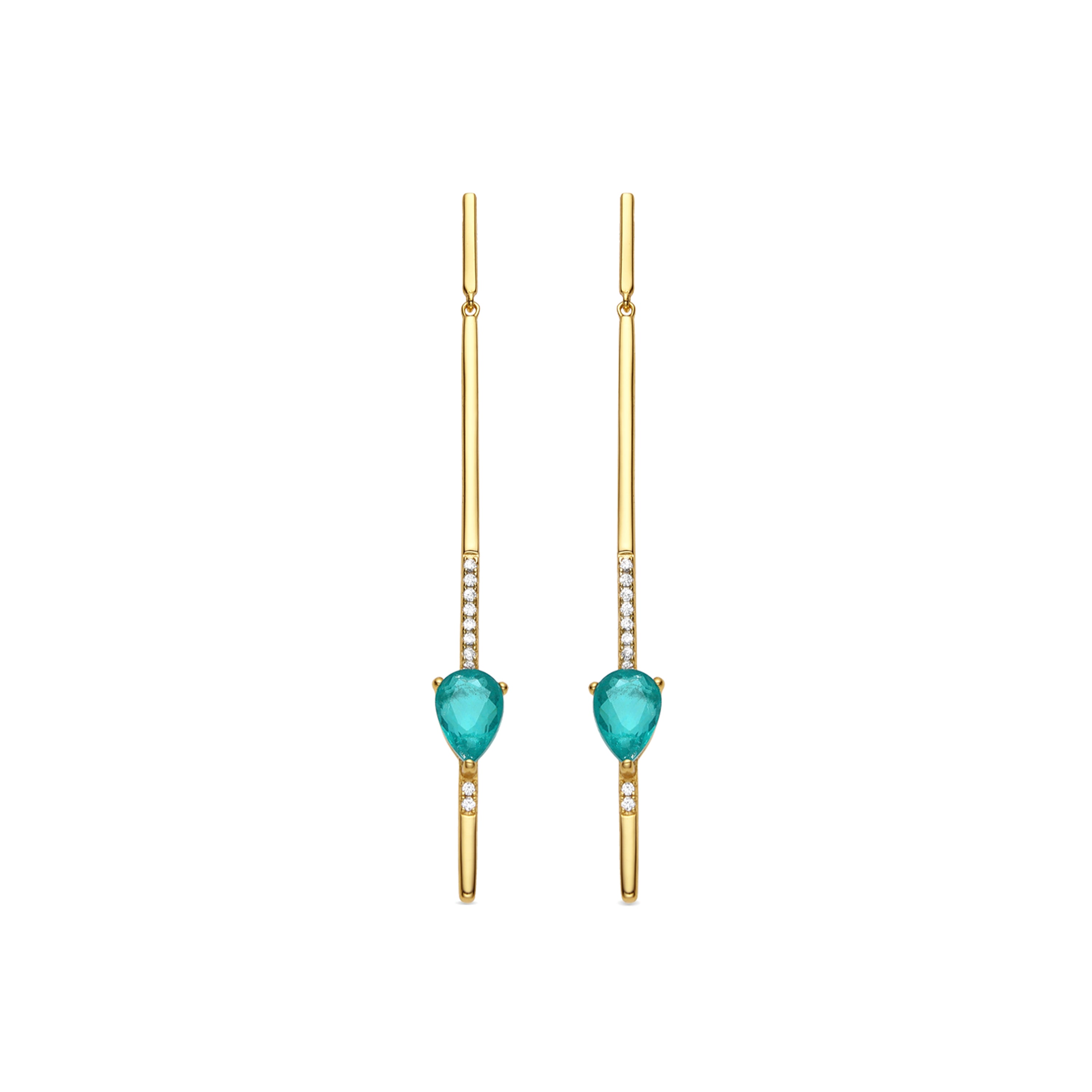 925 Sterling Silver and Paraiba Green Hydrothermal Quartz Earrings in 18k Yellow Gold Finish - Seriel