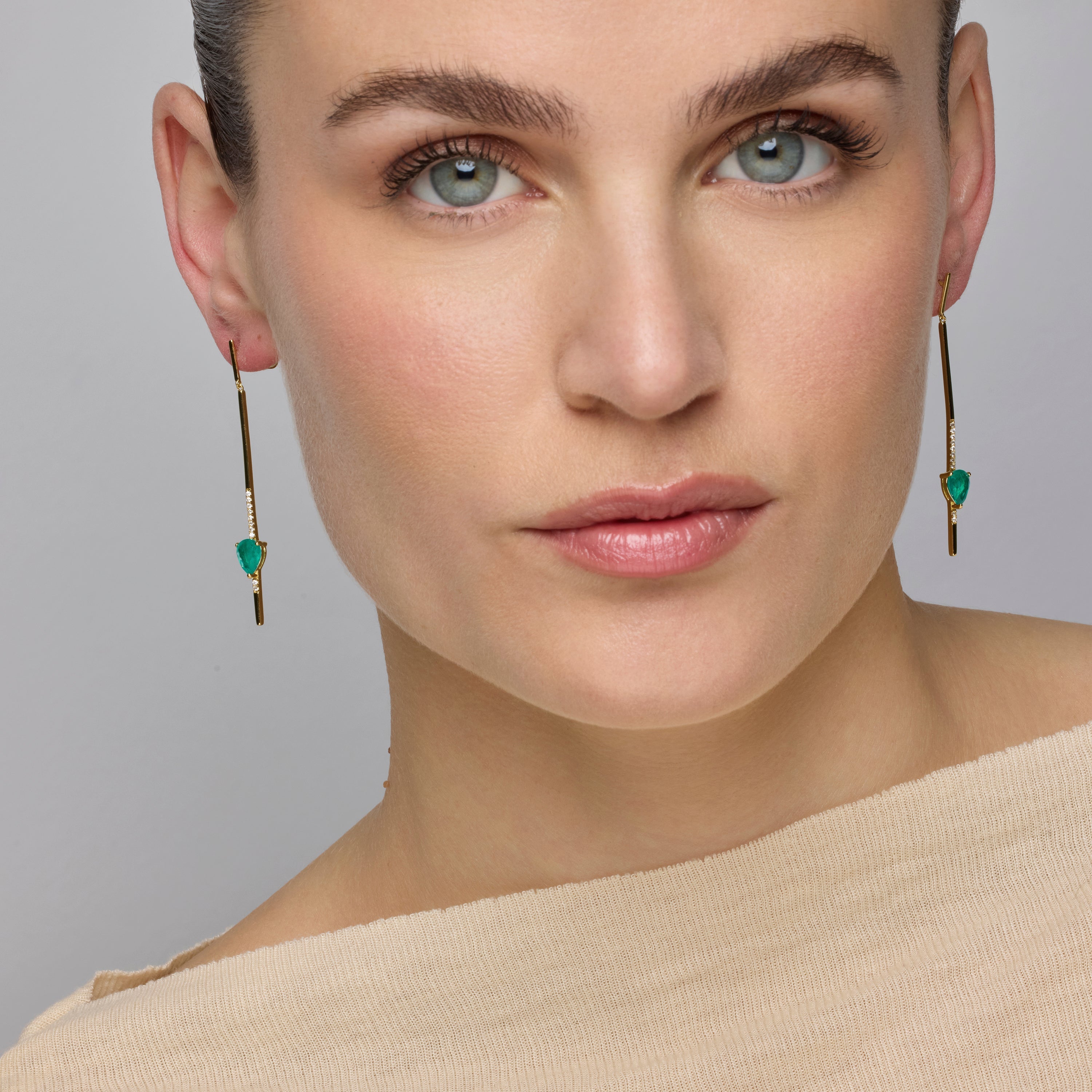 925 Sterling Silver and Paraiba Green Hydrothermal Quartz Earrings in 18k Yellow Gold Finish - Seriel