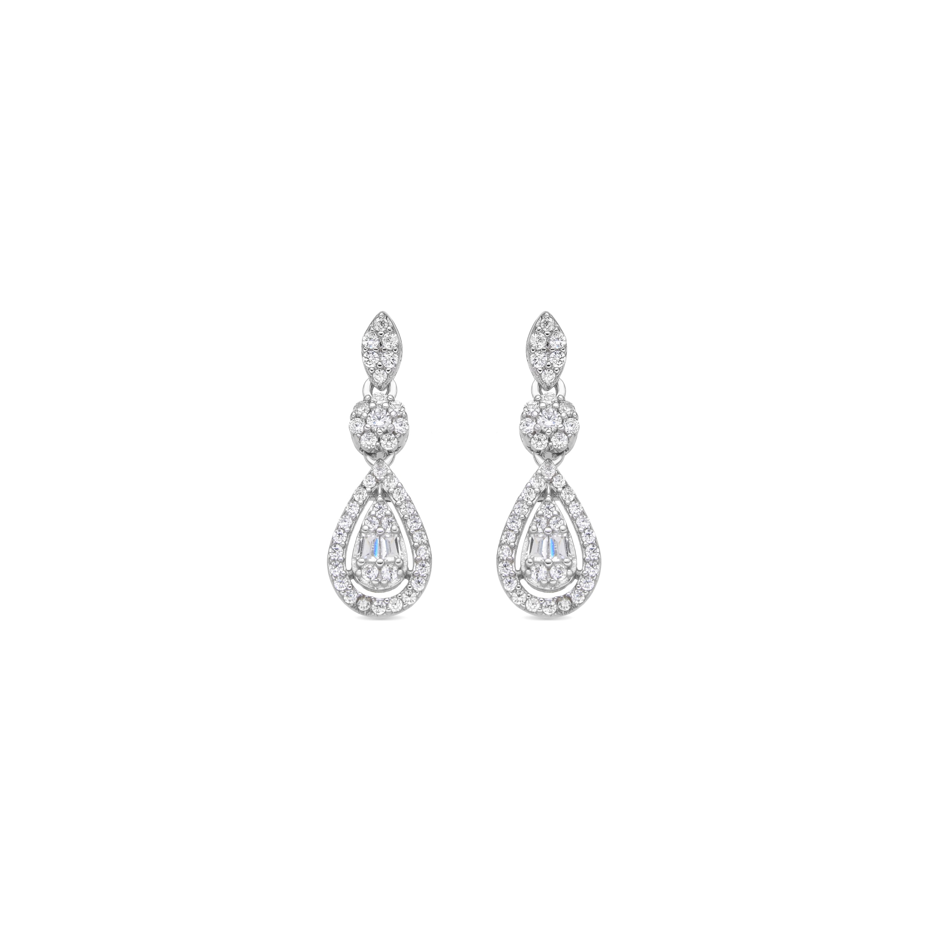 925 Sterling Silver and Brilliant Zirconia Earrings, Rhodium Finish - Balou
