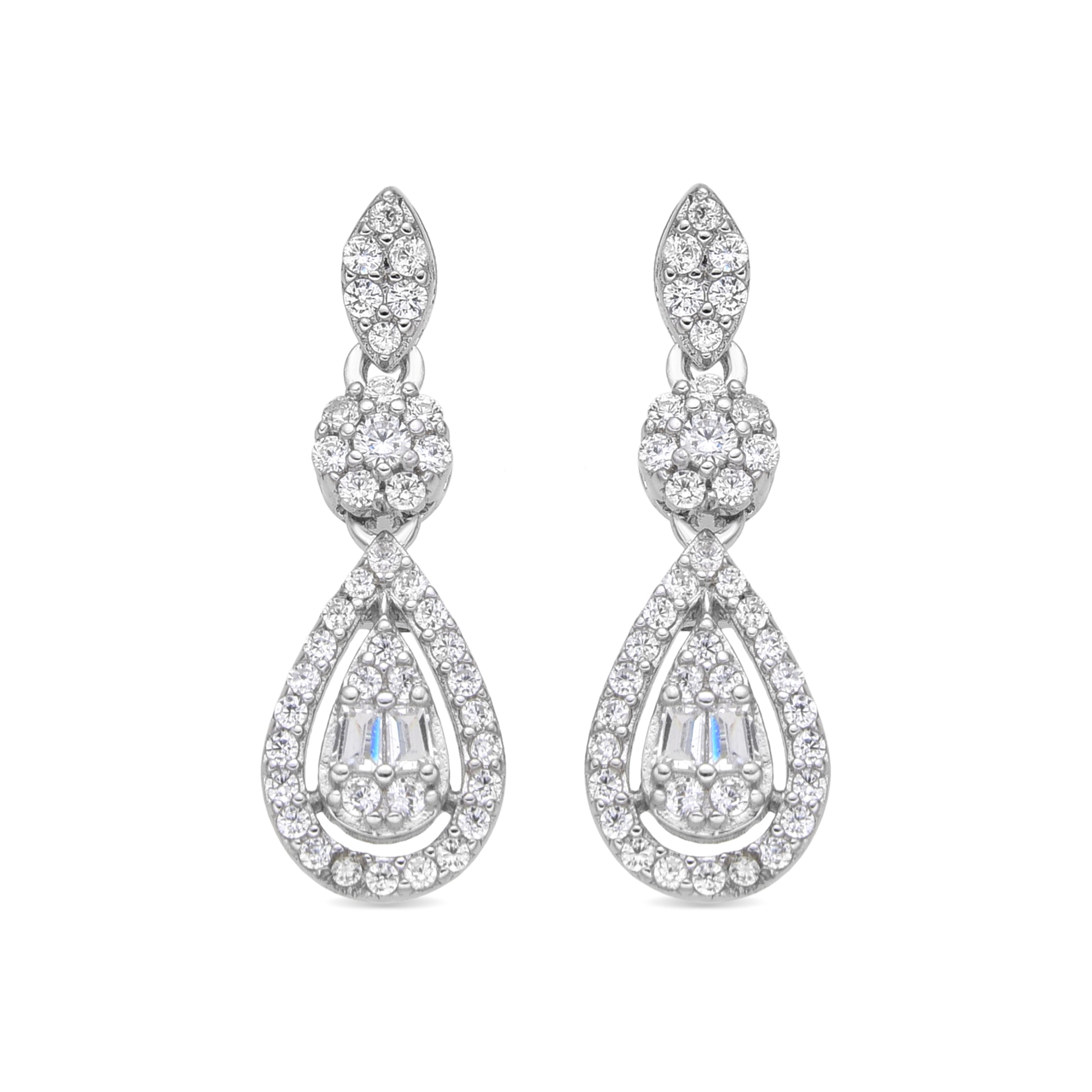 925 Sterling Silver and Brilliant Zirconia Earrings, Rhodium Finish - Balou