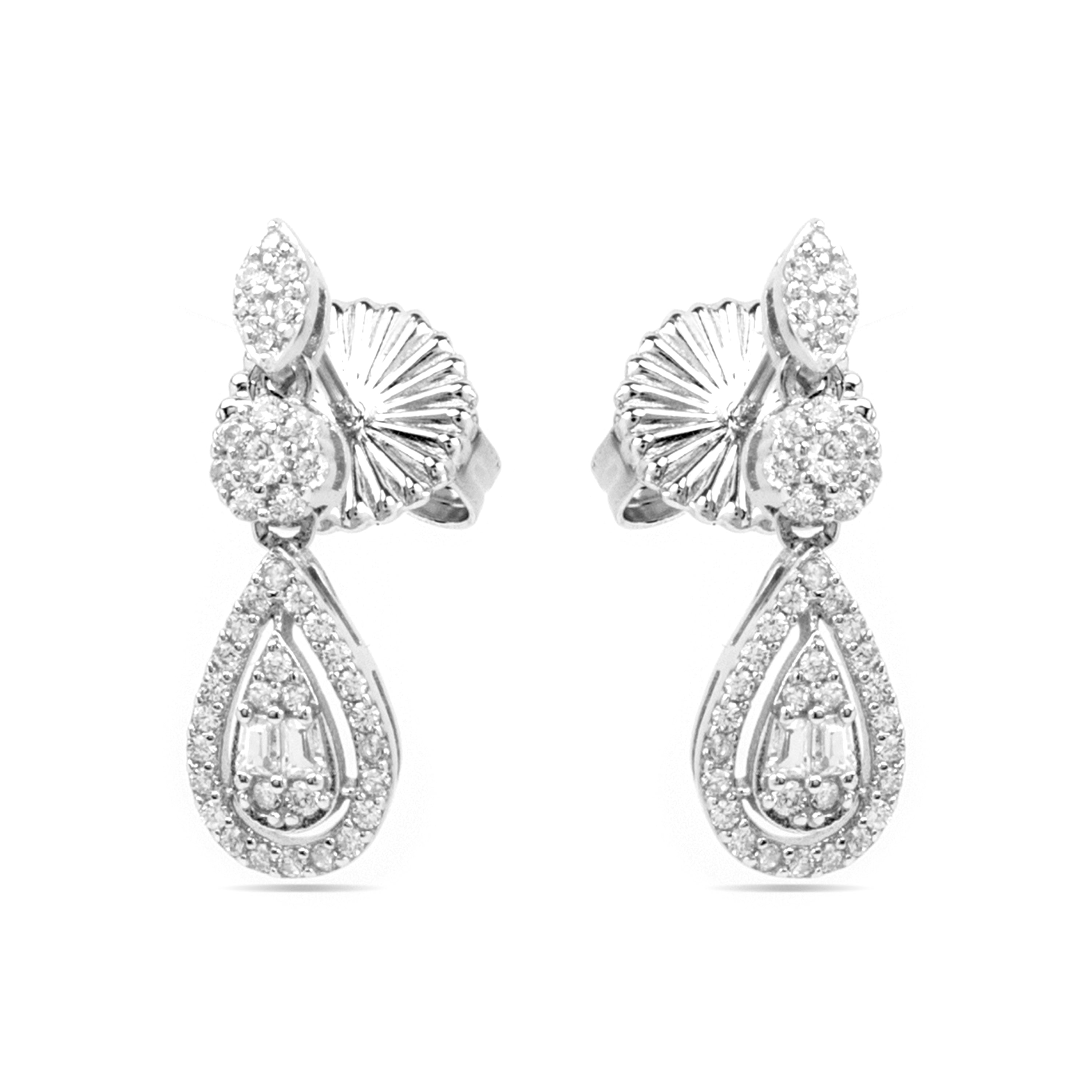 925 Sterling Silver and Brilliant Zirconia Earrings, Rhodium Finish - Balou