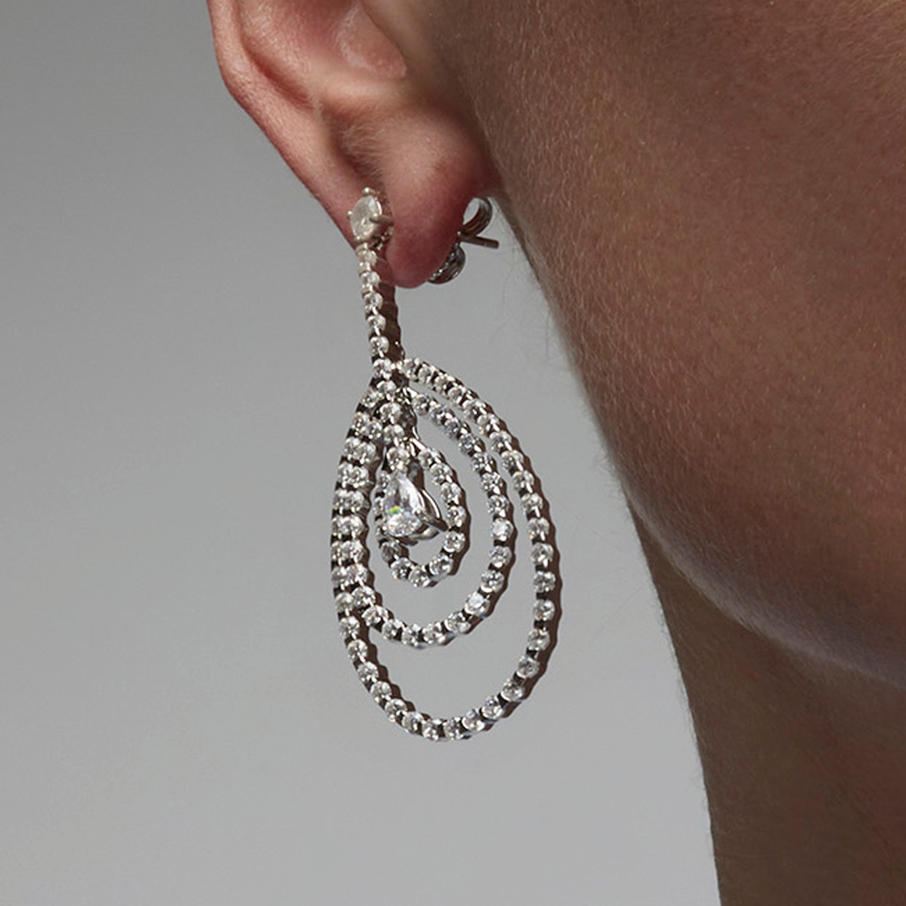 925 Sterling Silver and Brilliant Cubic Zirconia Rhodium-Plated Earrings - Thidal
