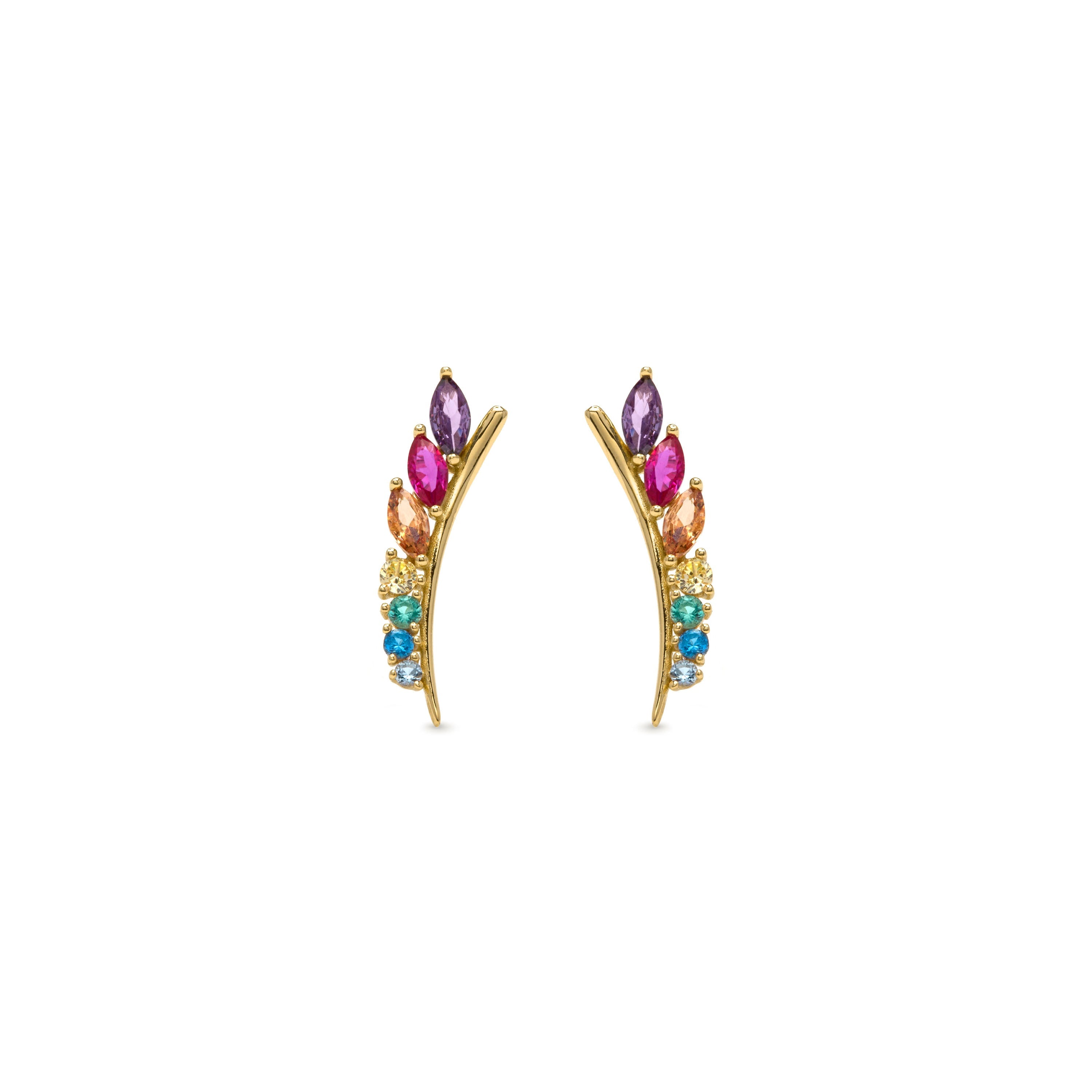 925 Sterling Silver Multicolor Zirconia 18k Yellow Gold Plated Earrings - Nikon