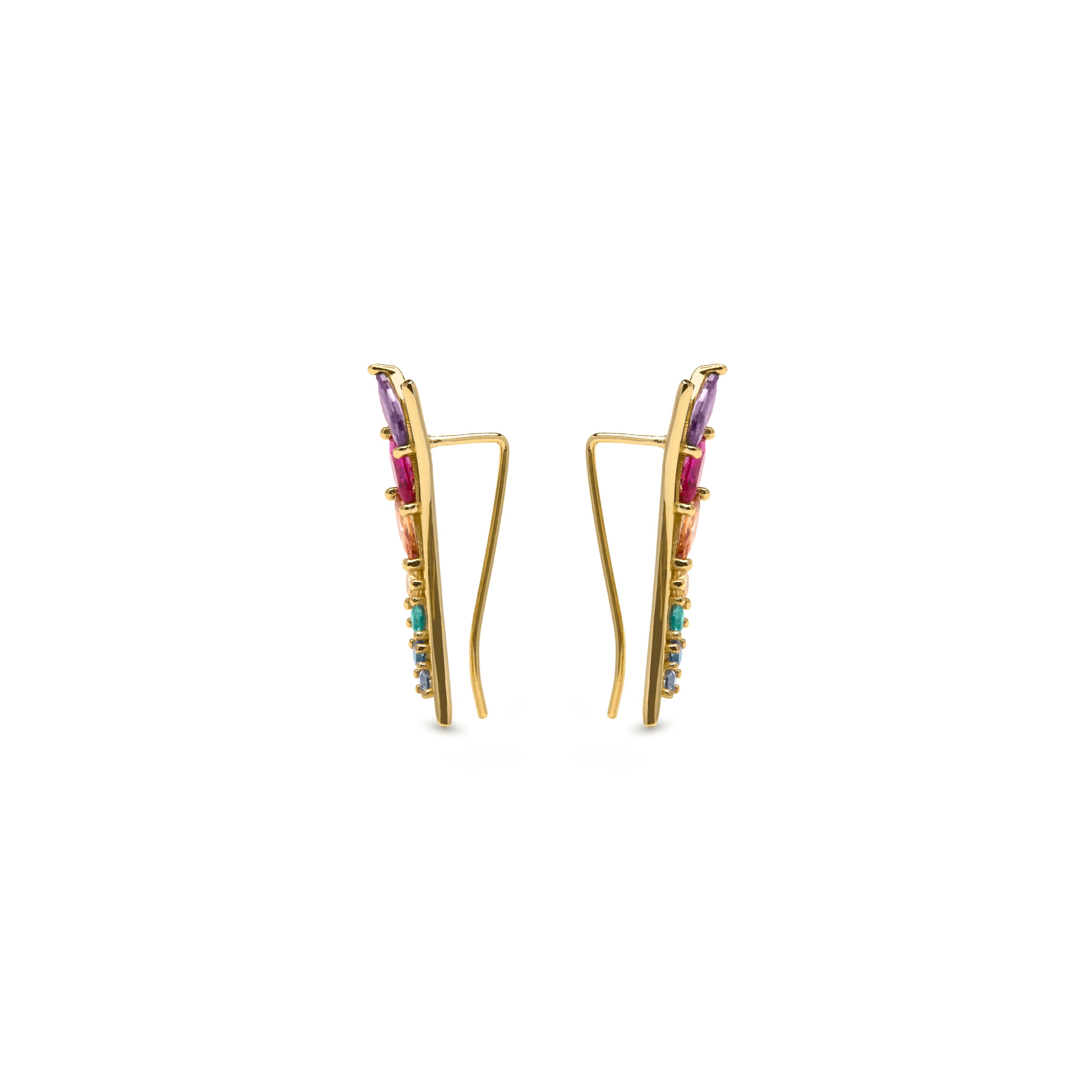 925 Sterling Silver Multicolor Zirconia 18k Yellow Gold Plated Earrings - Nikon