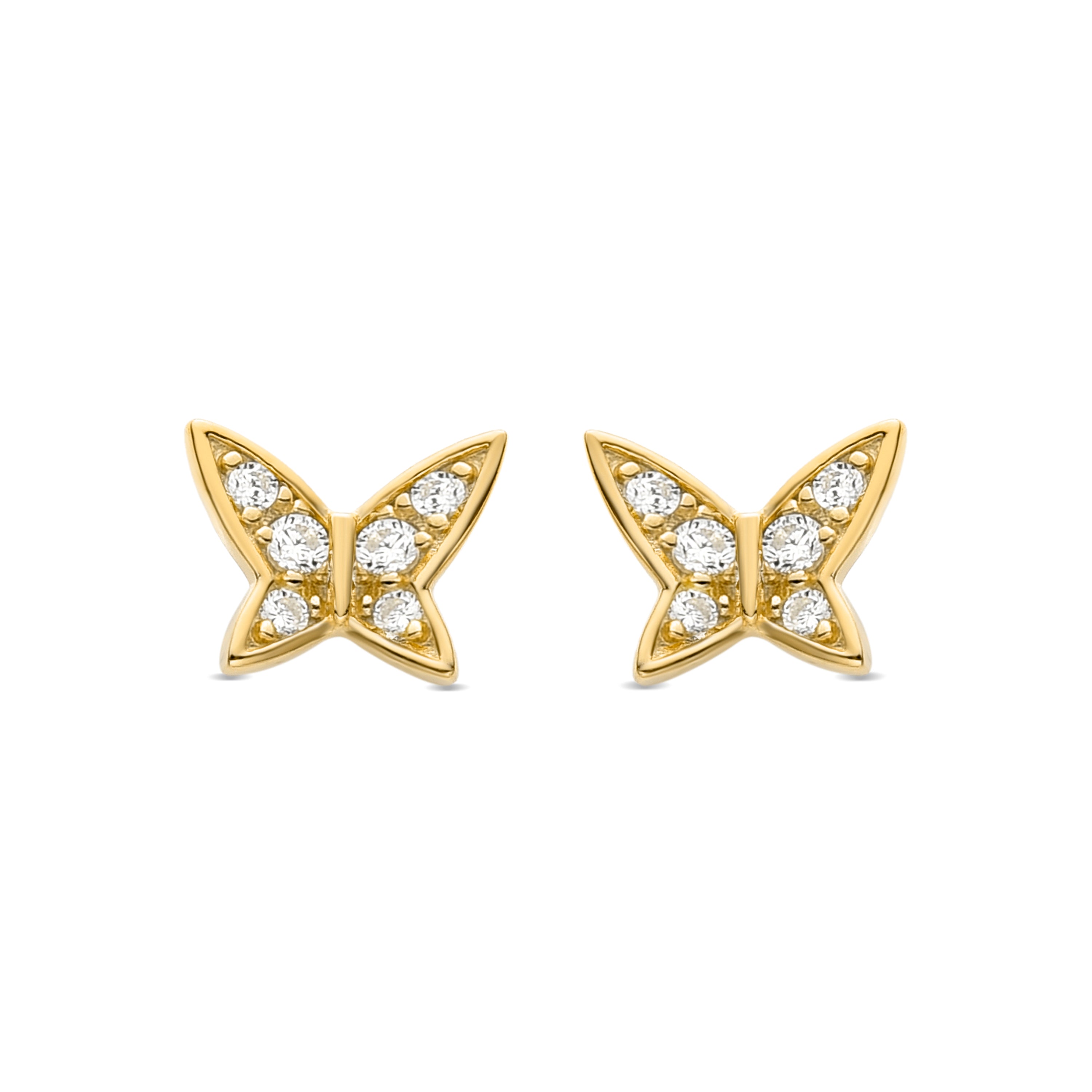 Pendientes de Plata de Ley 925 con Circonita Brillante acabados en oro amarillo 18K - Mariposa