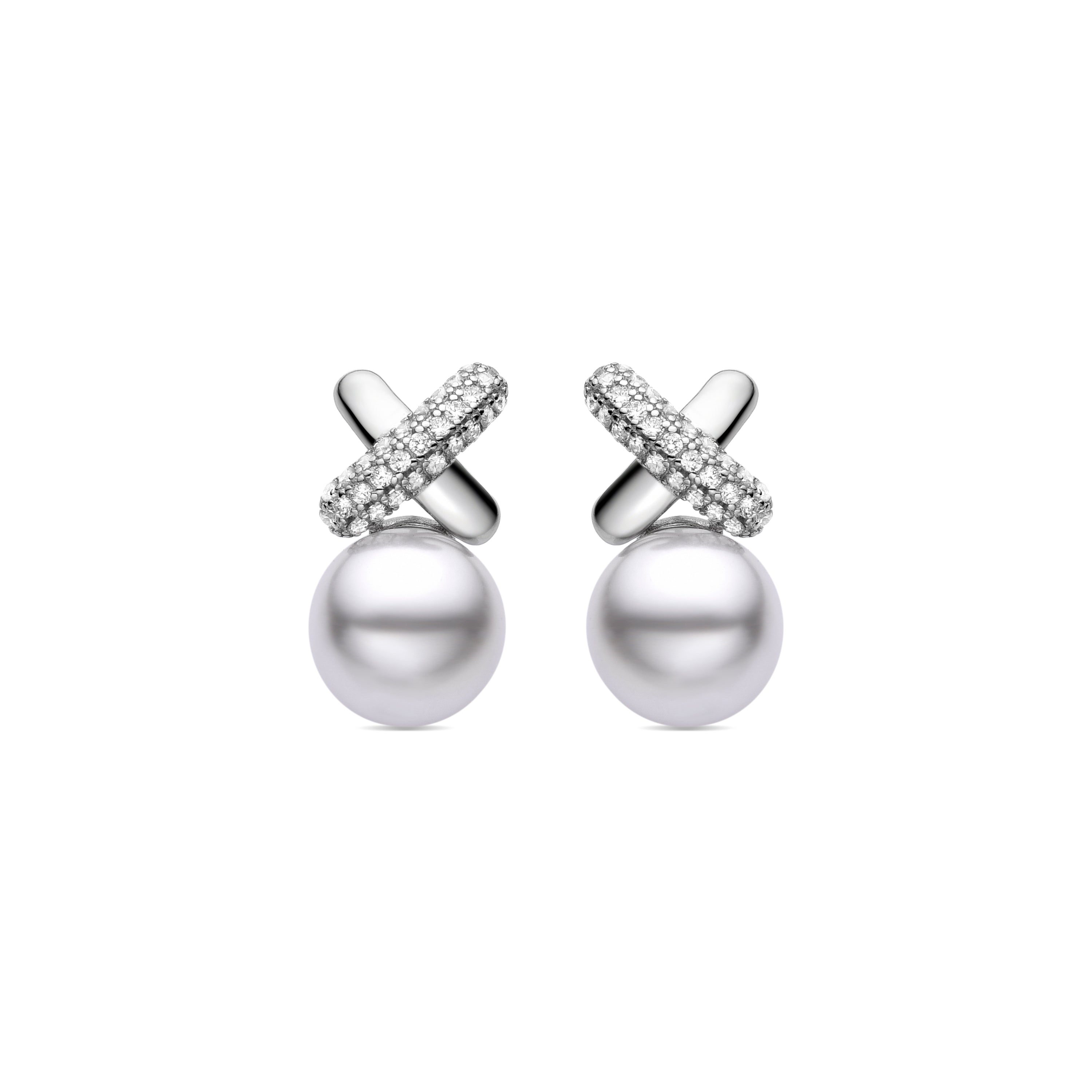 925 Sterling Silver Earrings with White Pearl, Rhodium Finish - Geyah
