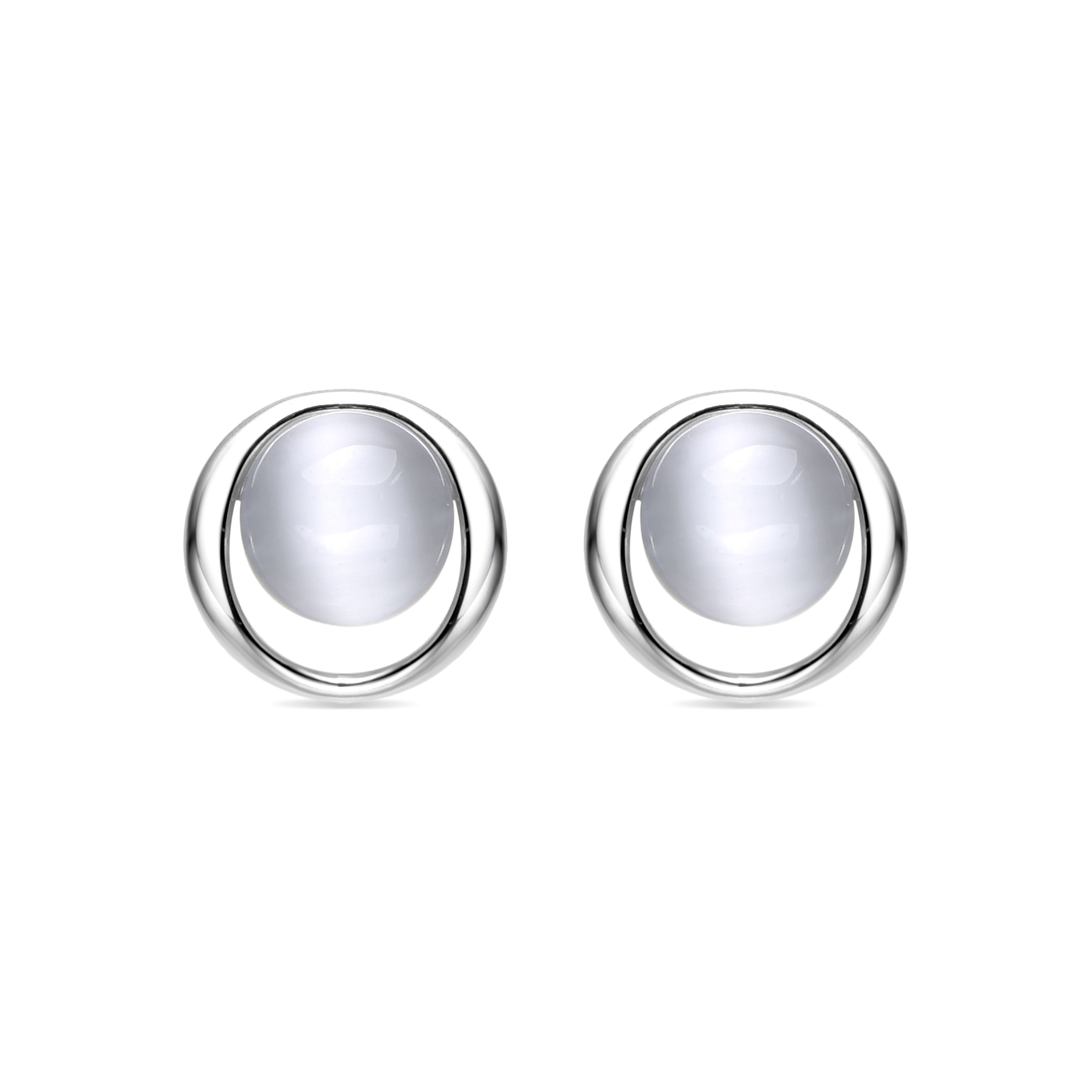 925 Sterling Silver Cat&amp;#39;s Eye Earrings with Rhodium Finish - Jesoa