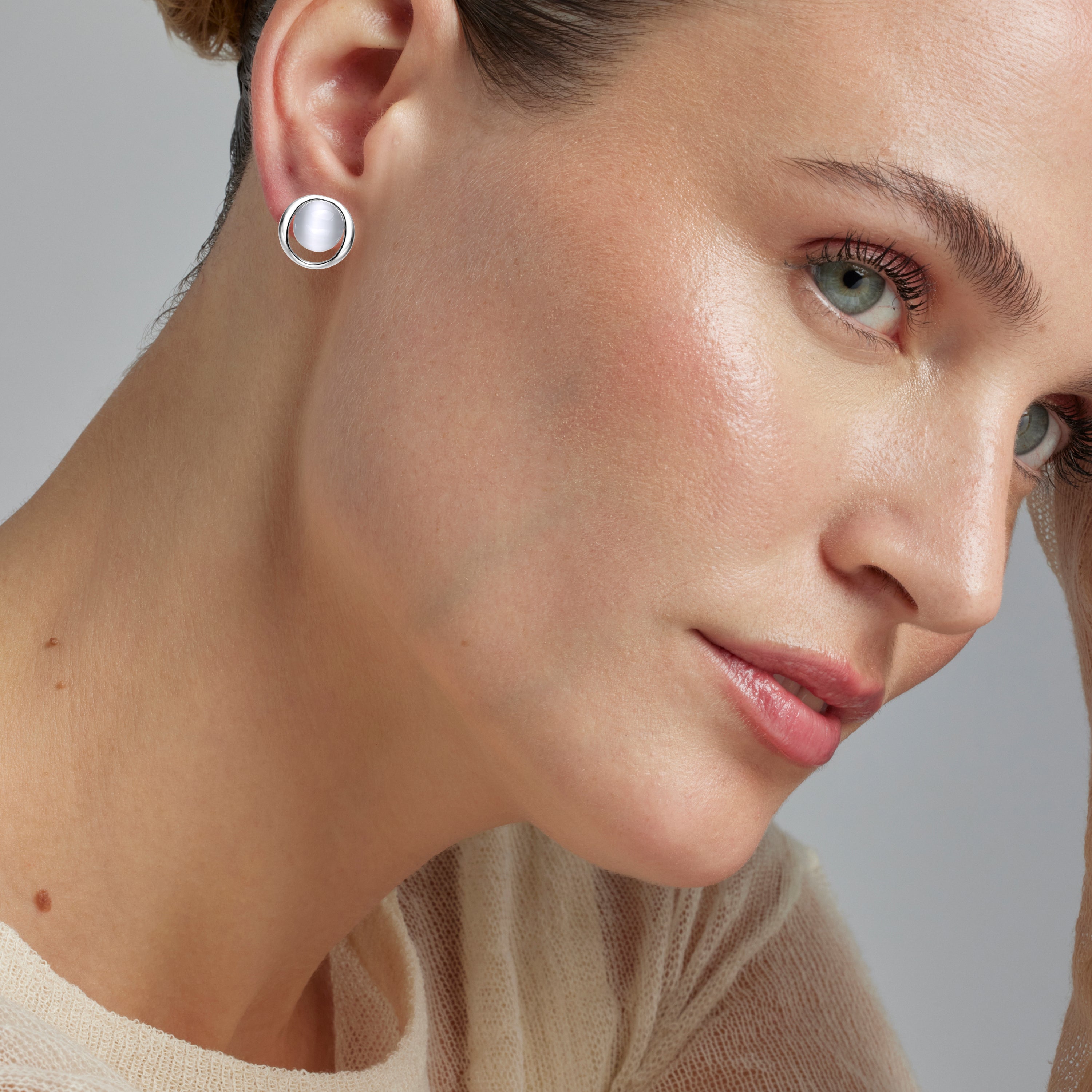 925 Sterling Silver Cat&amp;#39;s Eye Earrings with Rhodium Finish - Jesoa