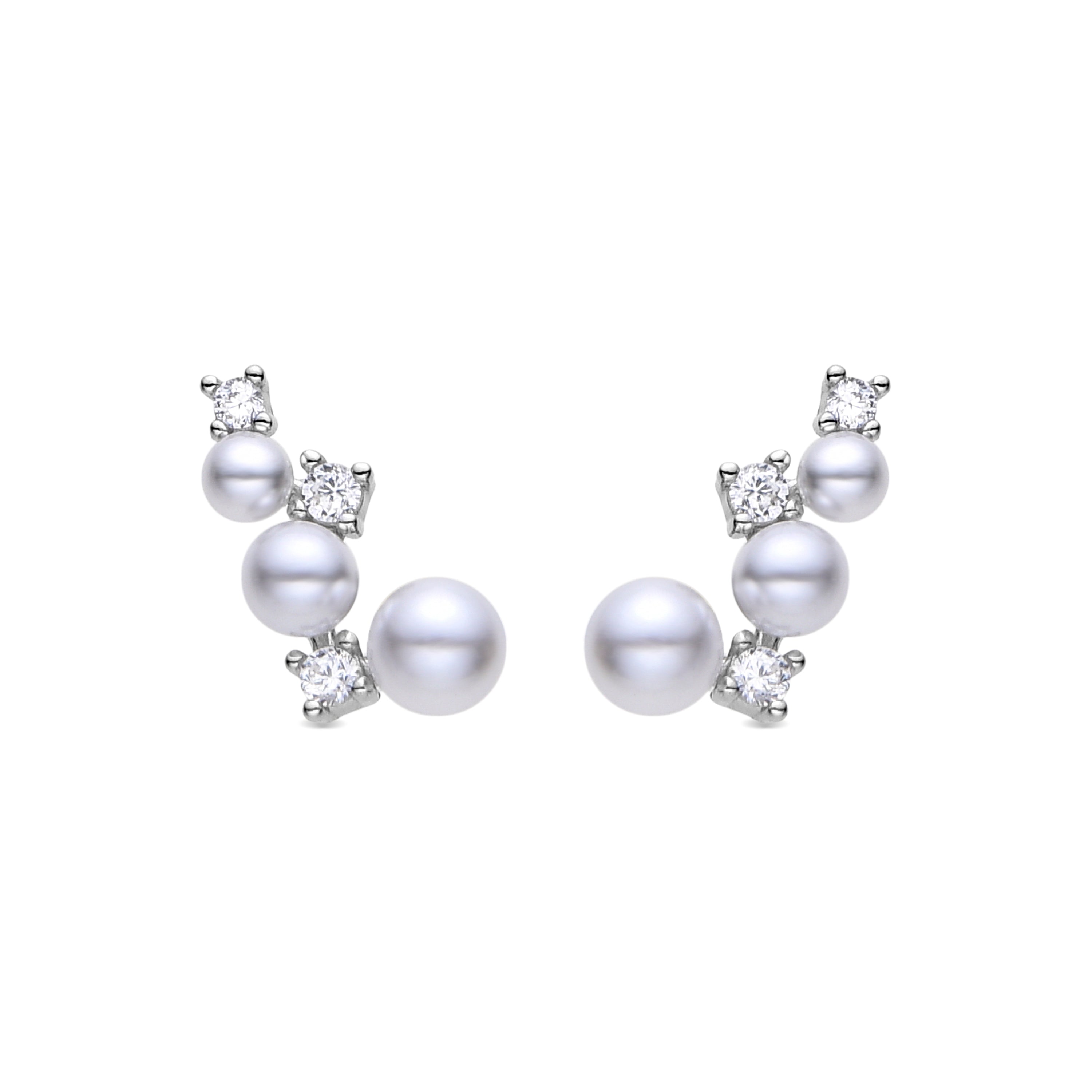 925 Sterling Silver Earrings with White Pearl, Rhodium Finish - Linpi