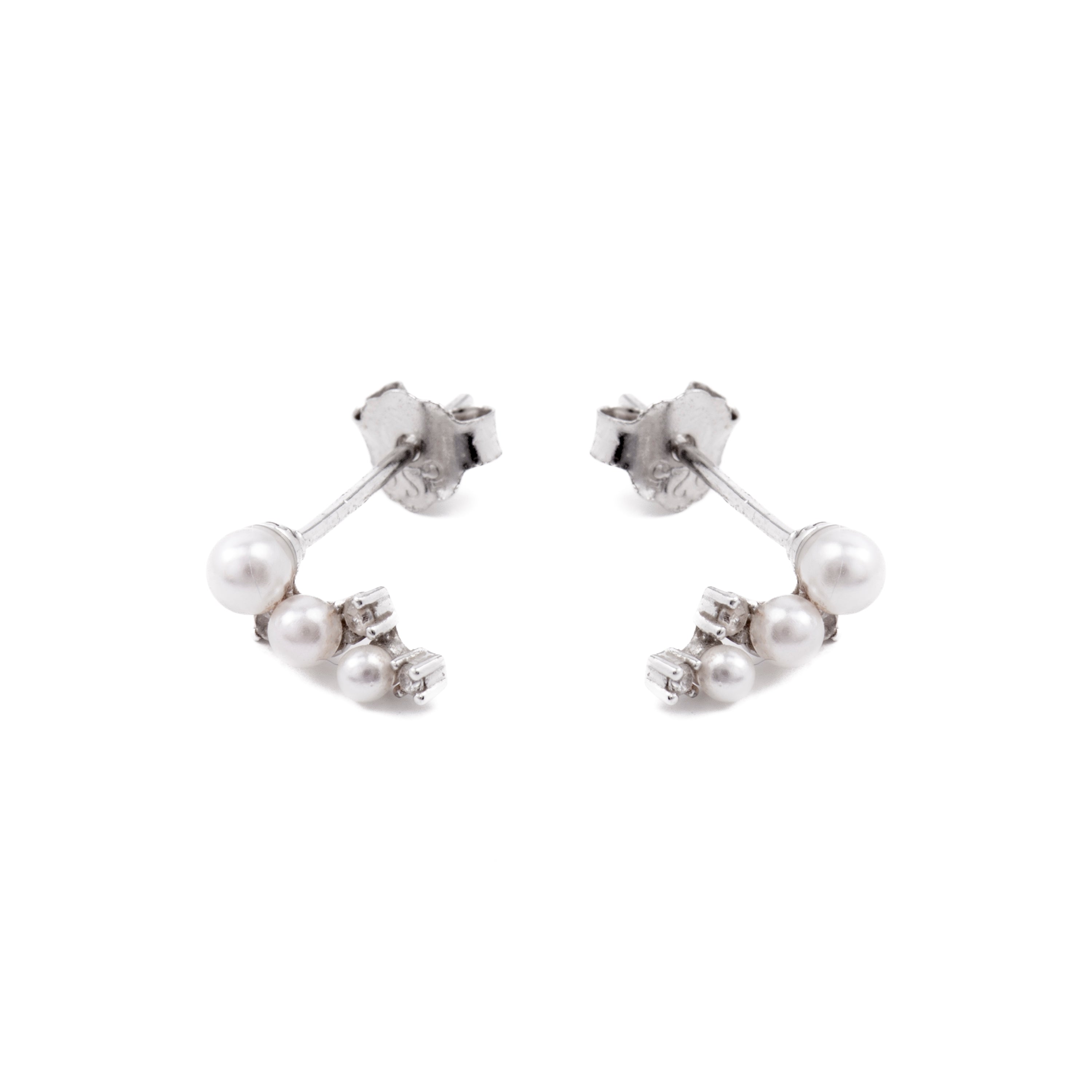 925 Sterling Silver Earrings with White Pearl, Rhodium Finish - Linpi