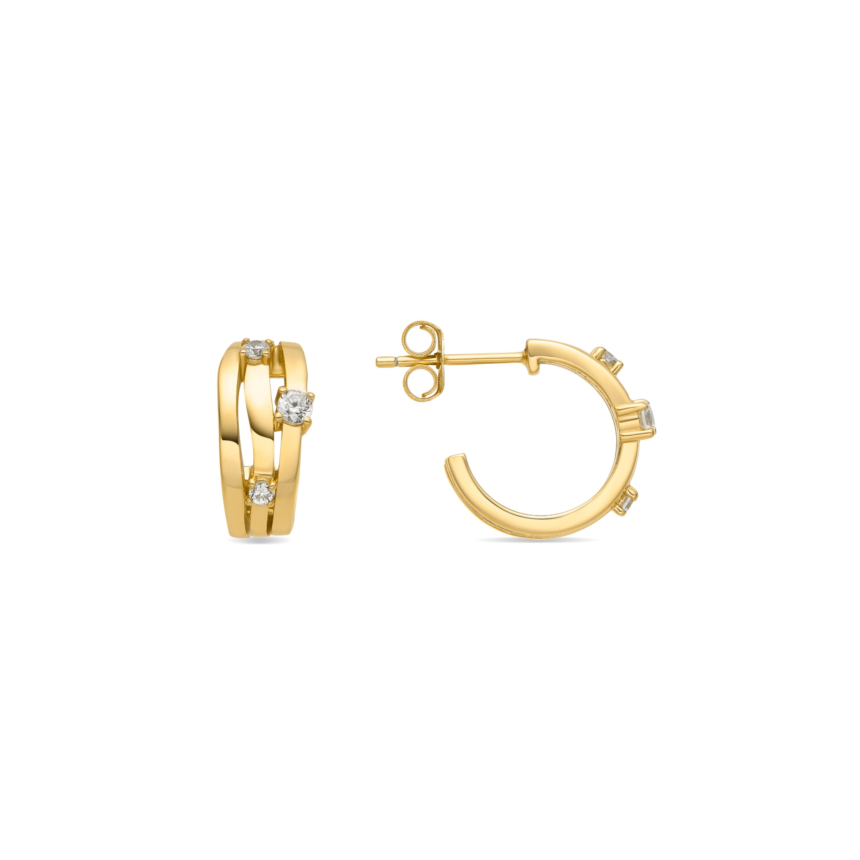 Brincos de Prata 925 com Zircônias Brilhantes e acabamento em ouro 18k - Duvid