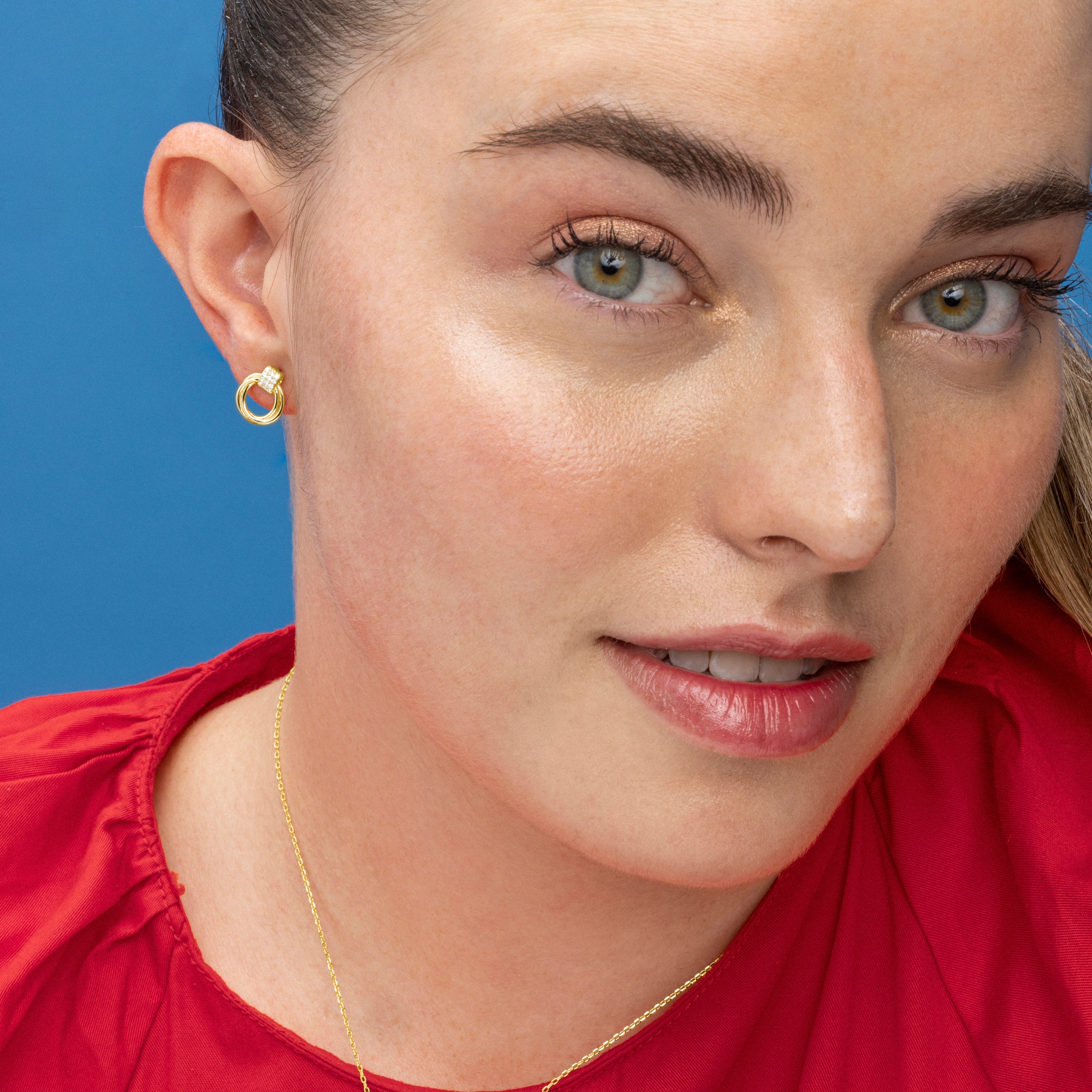 925 Sterling Silver and Brilliant Zirconia Earrings with 18k Gold Finish - Ukyo