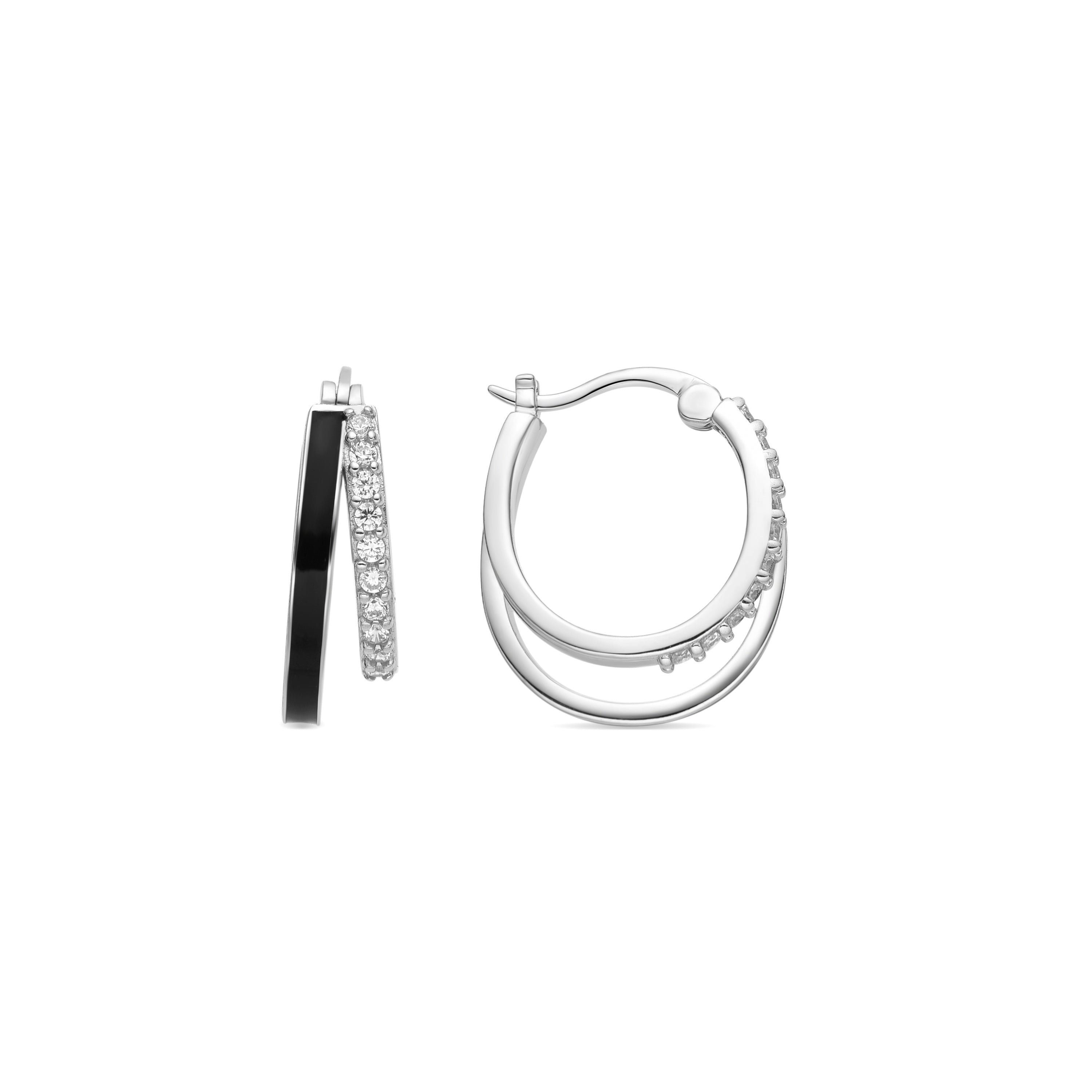 925 Sterling Silver and Black Lacquer Earrings with Rhodium Finish - Dersa