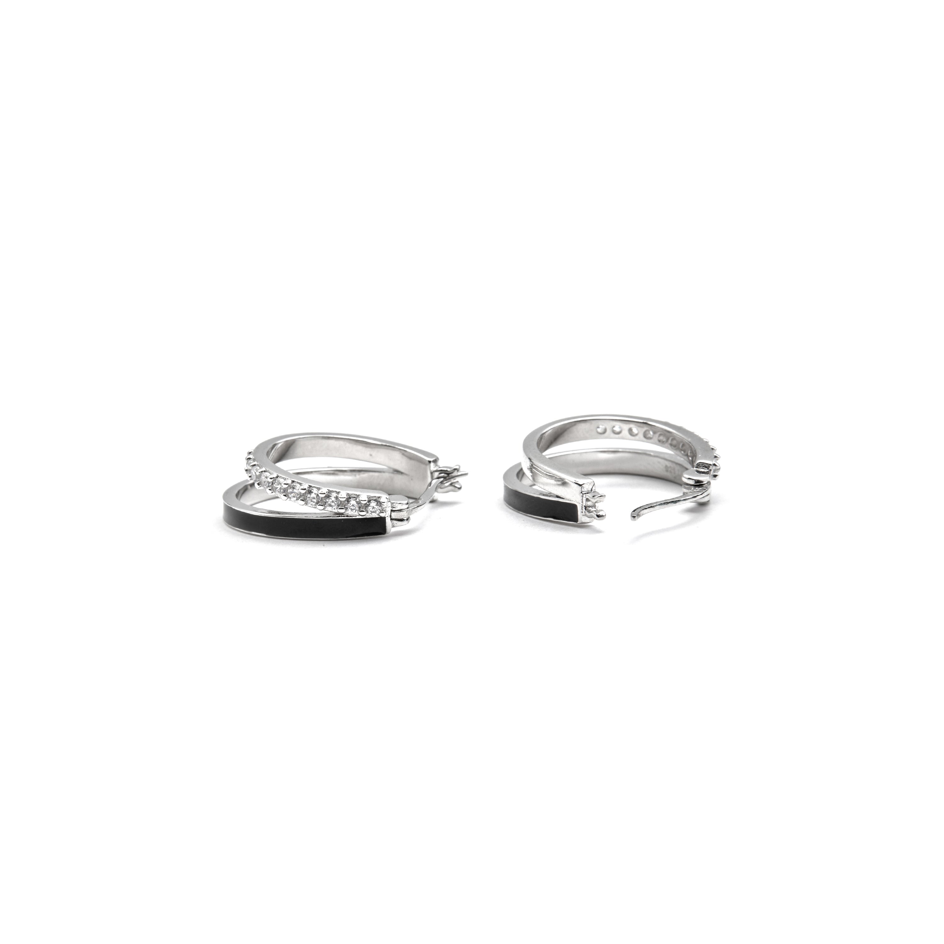 925 Sterling Silver and Black Lacquer Earrings with Rhodium Finish - Dersa