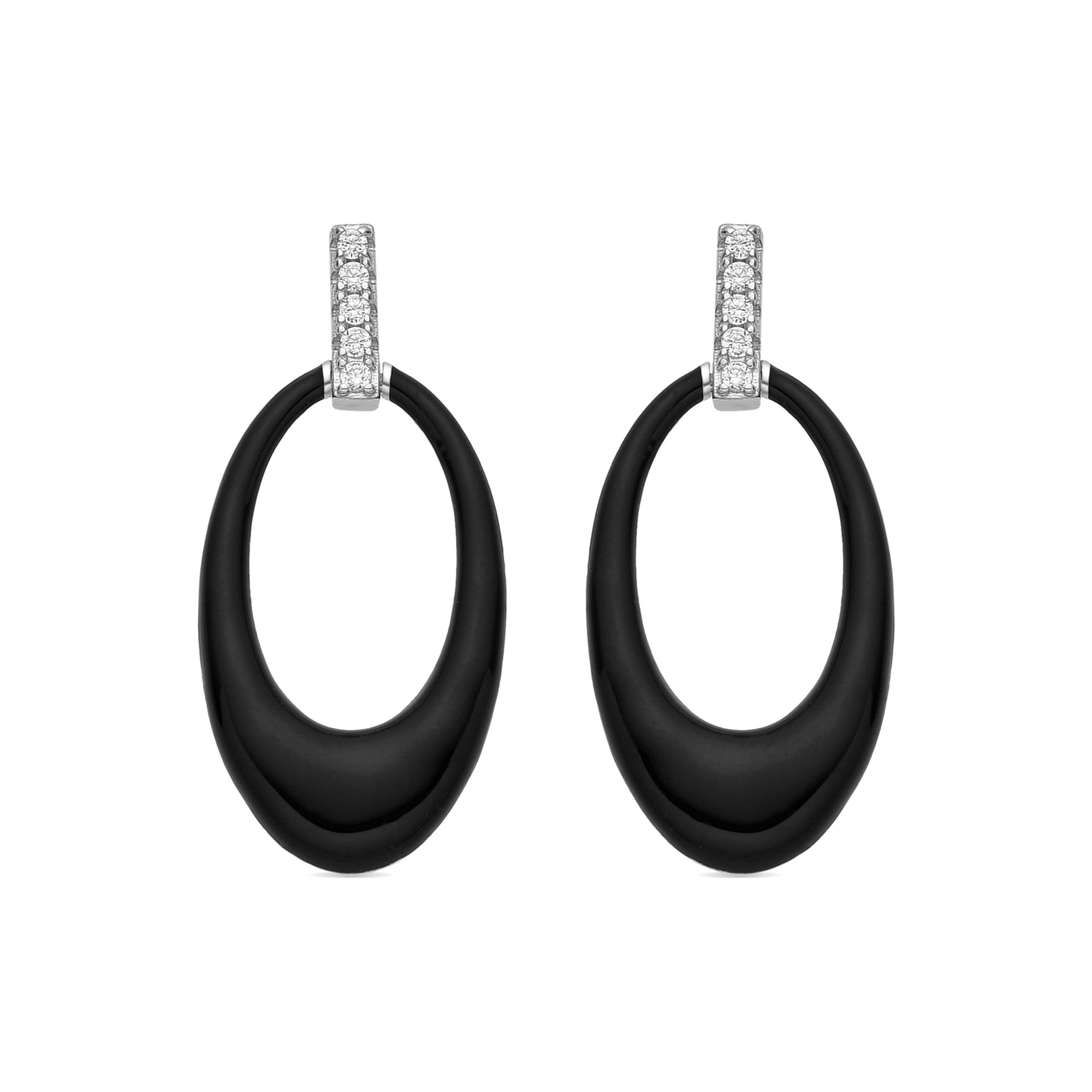 925 Sterling Silver and Black Lacquer Earrings with a Rhodium Finish - Onves