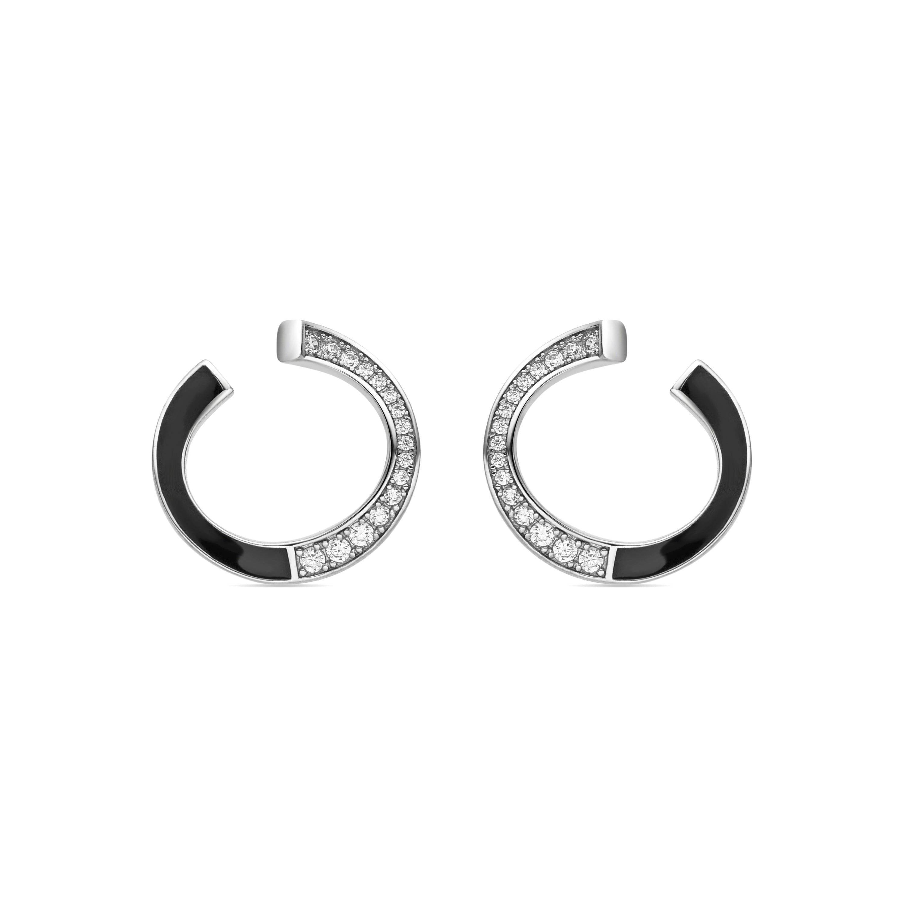 925 Sterling Silver and Black Lacquer Earrings with a Rhodium Finish - Epur