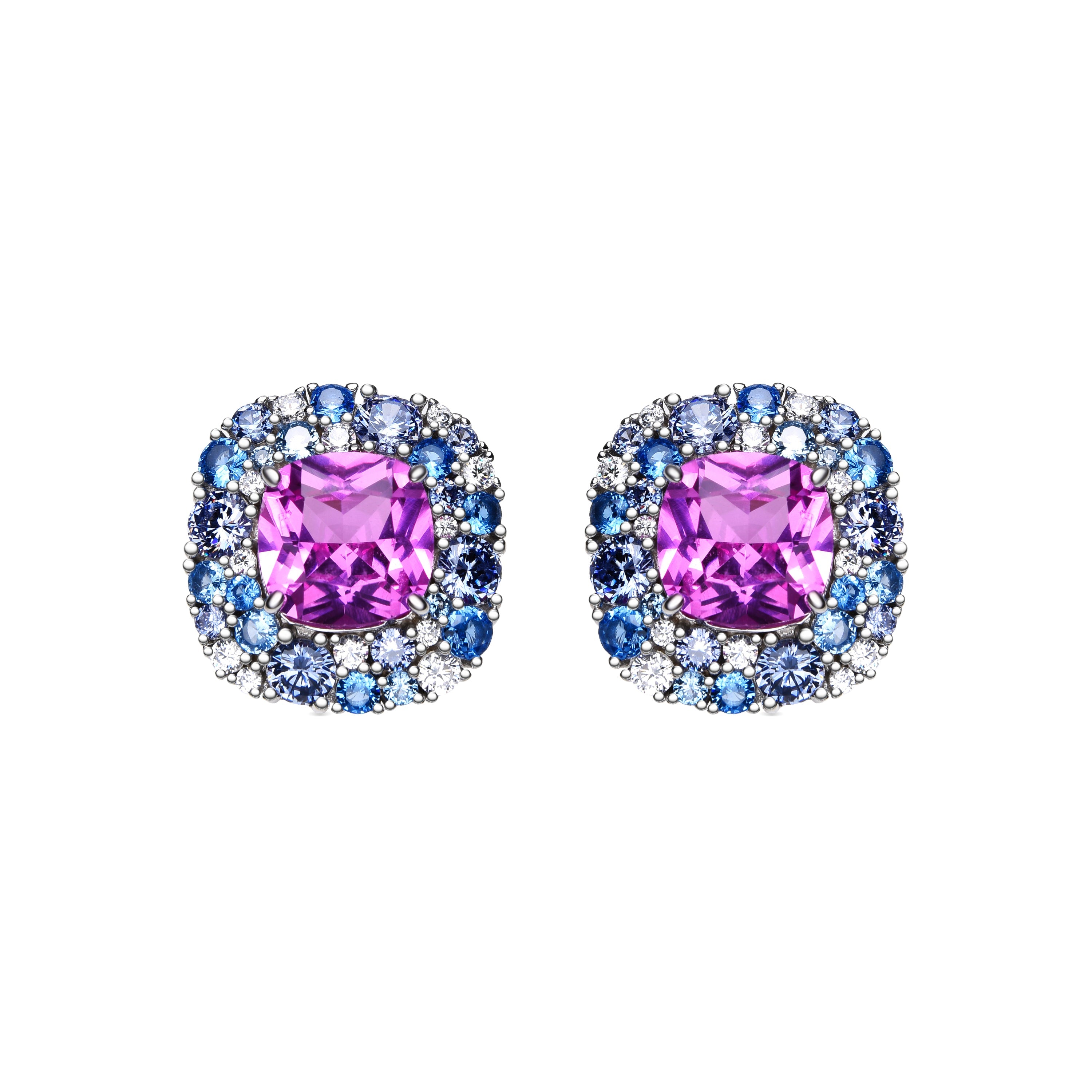925 Sterling Silver and Multicolor Zirconia Earrings with Rhodium Finish - Uxre
