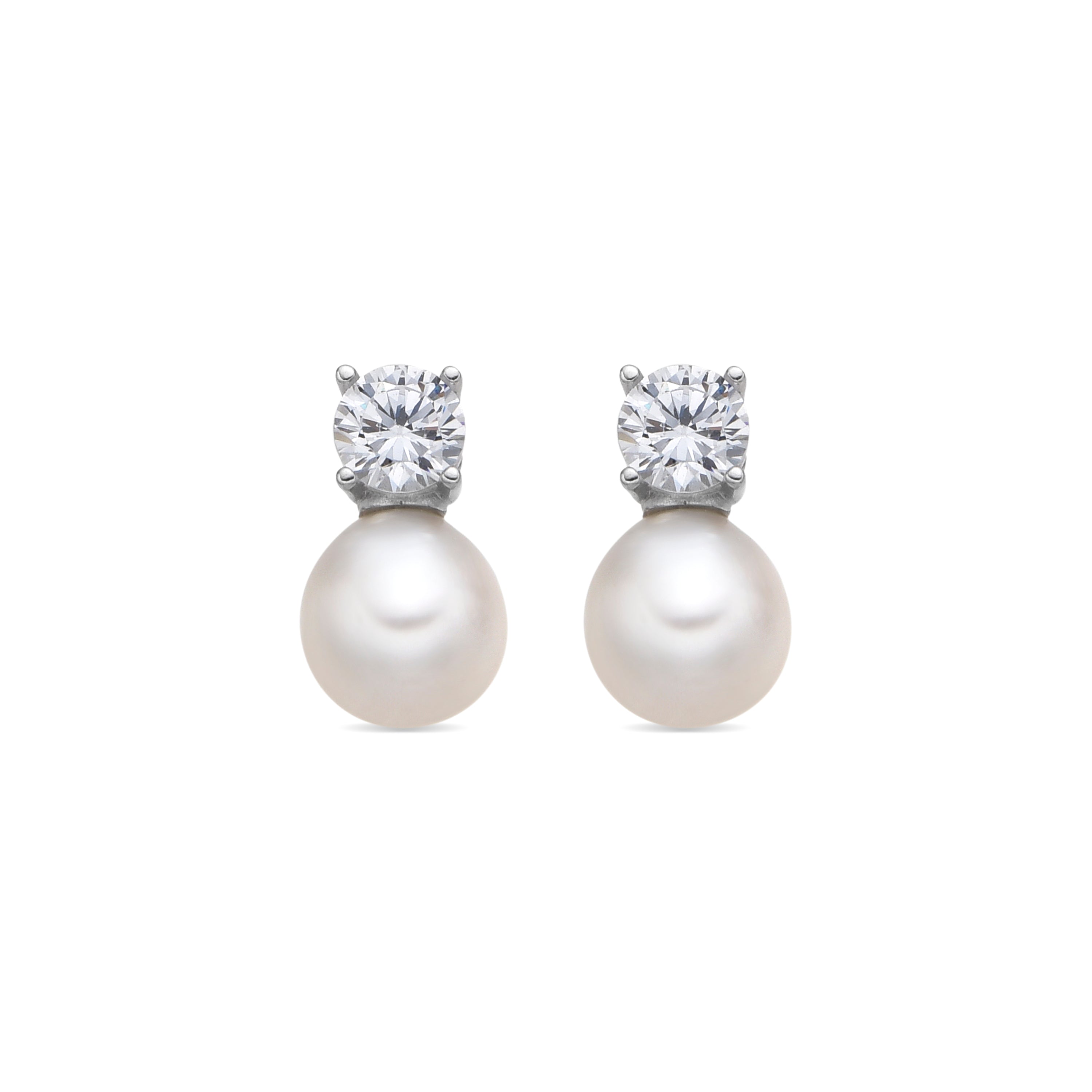925 Sterling Silver and White Pearl Earrings with Rhodium Finish - Malam