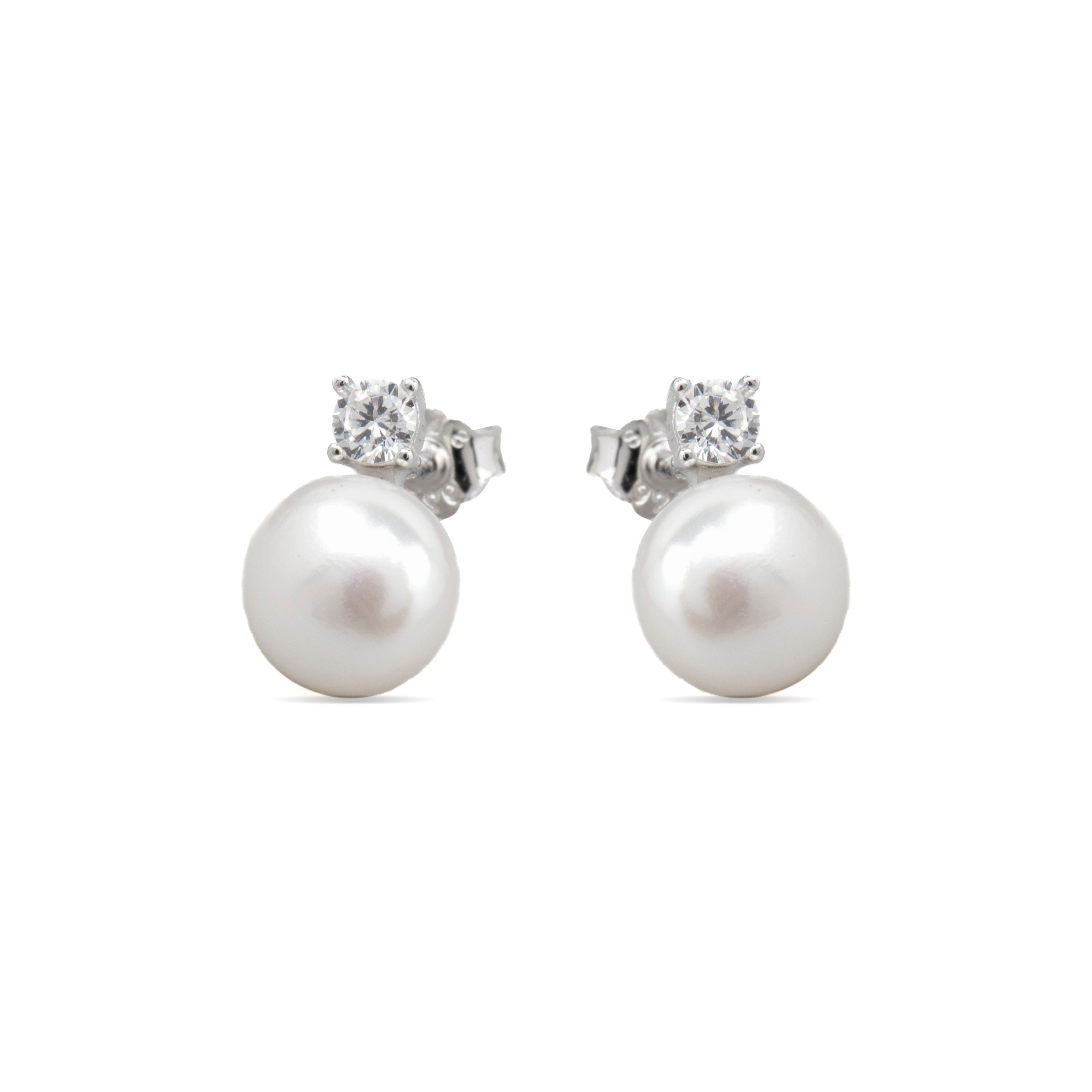 925 Sterling Silver and White Pearl Earrings with Rhodium Finish - Malam