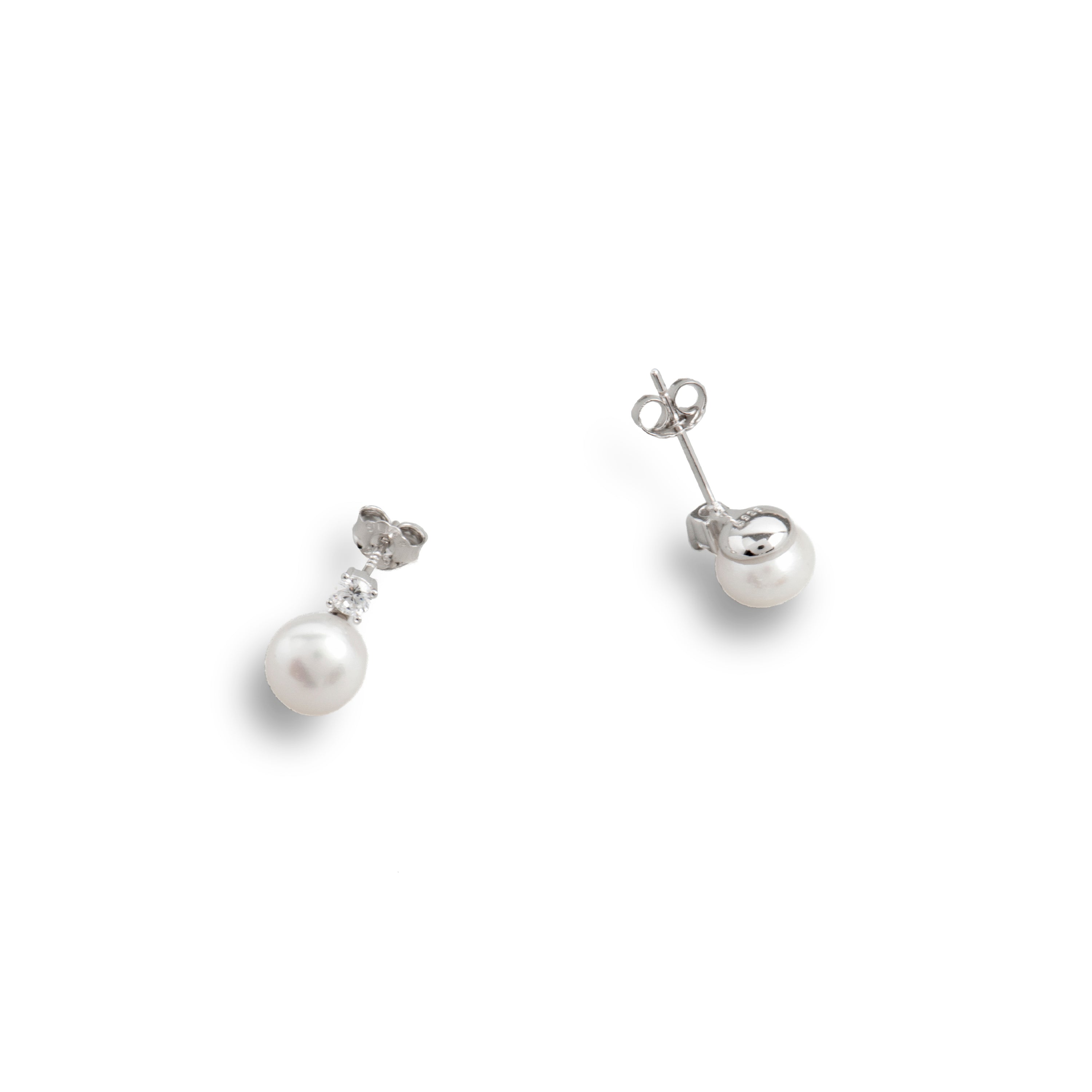 925 Sterling Silver and White Pearl Earrings with Rhodium Finish - Malam