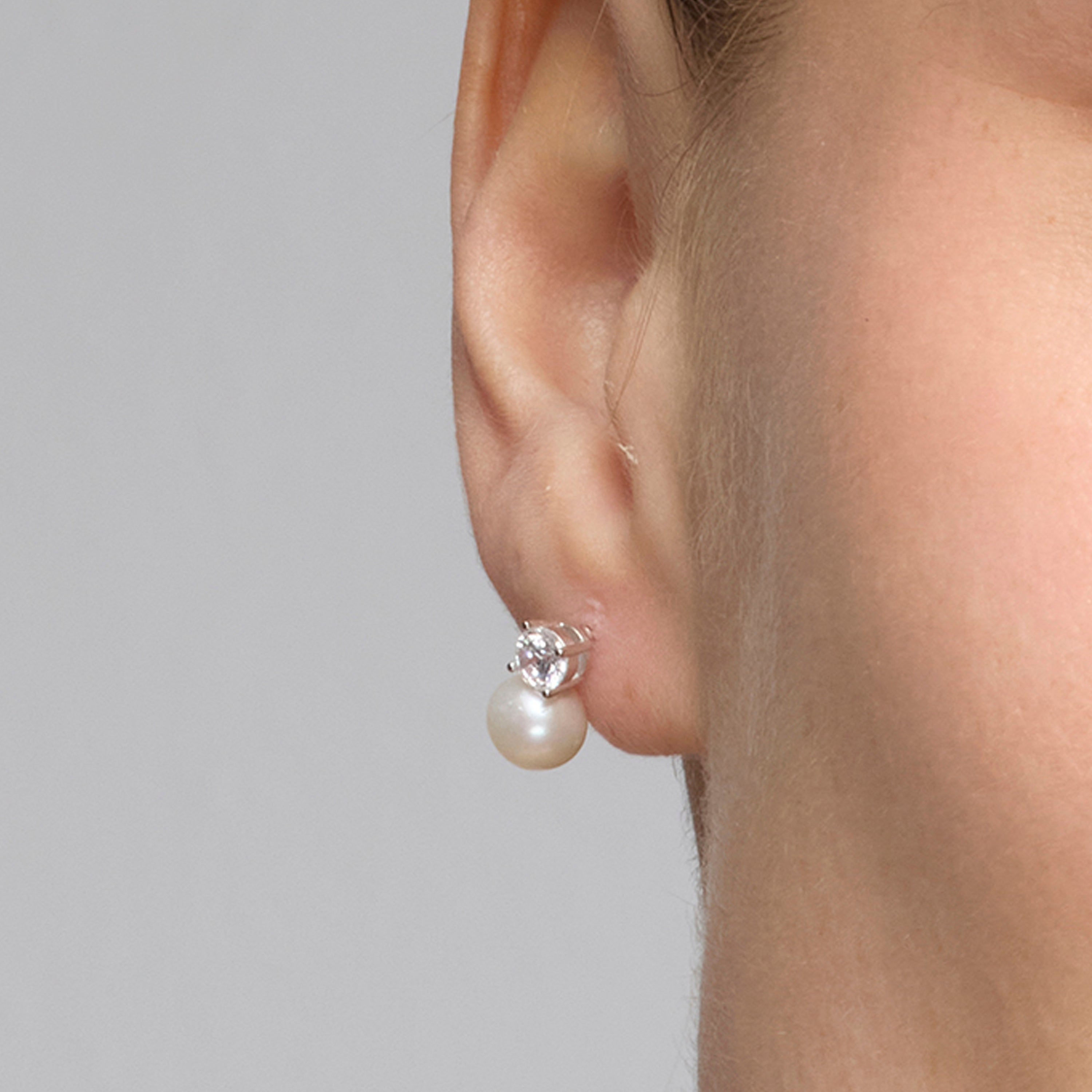 925 Sterling Silver and White Pearl Earrings with Rhodium Finish - Malam