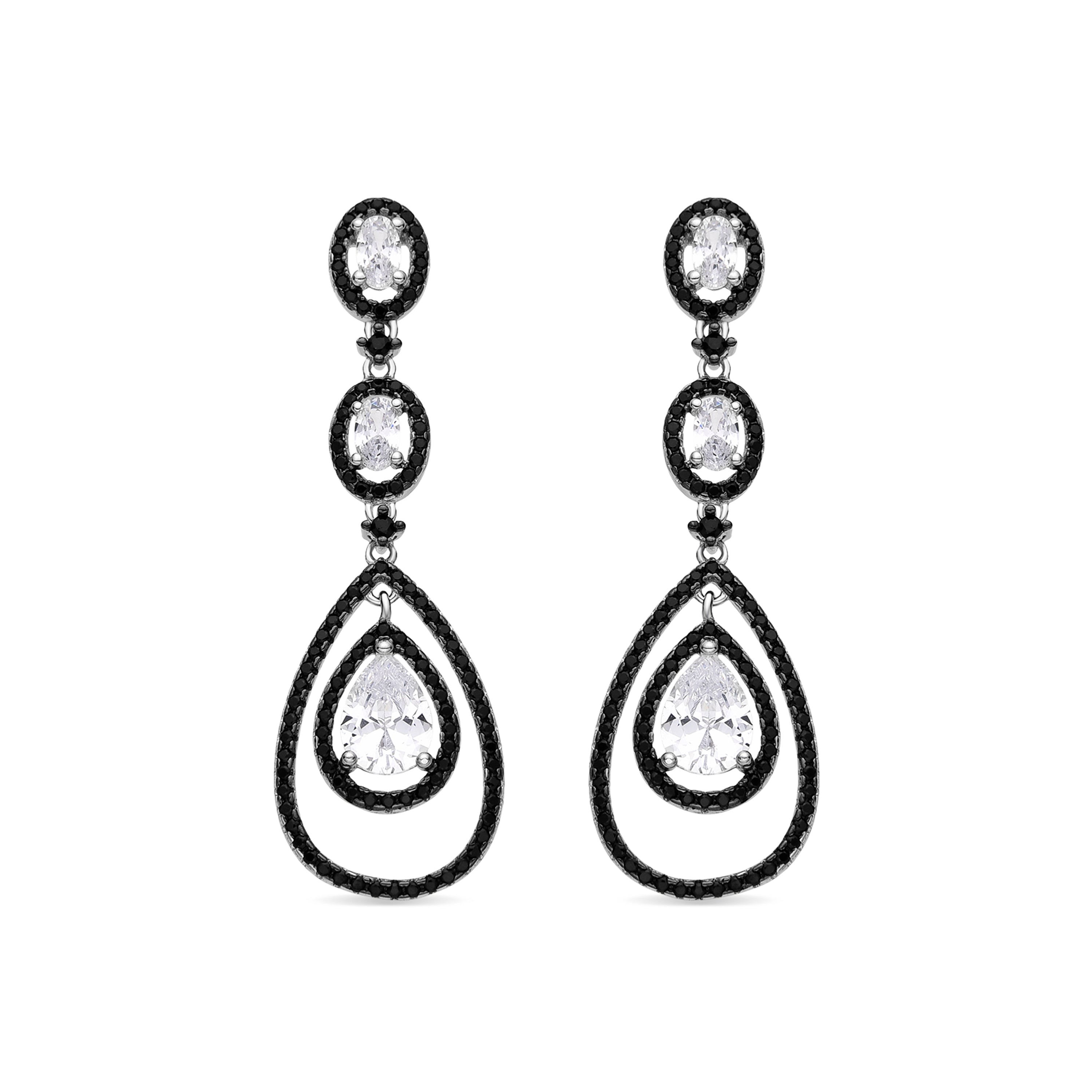 925 Sterling Silver and Onyx Zirconia Earrings with Rhodium Finish - Muziki