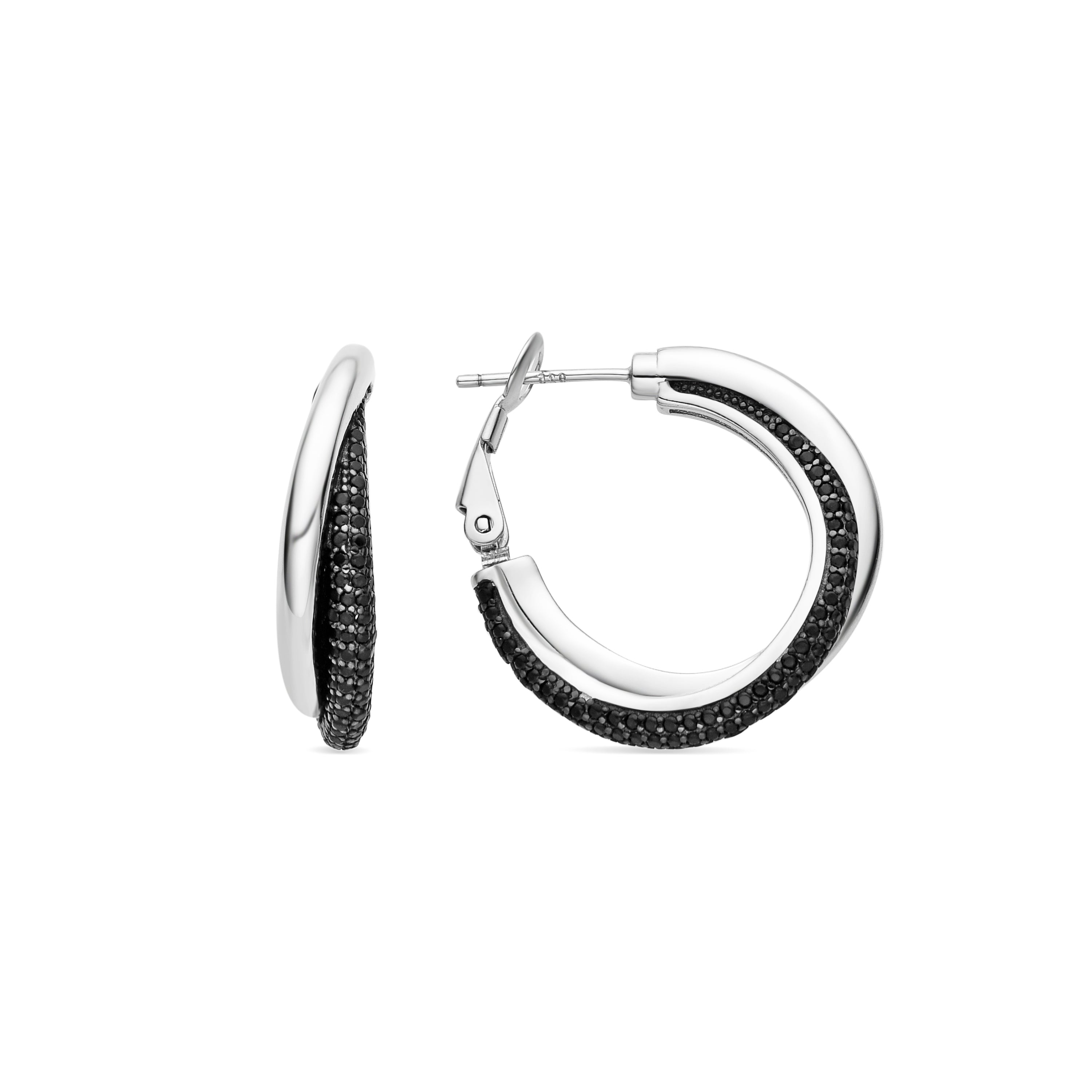 925 Sterling Silver and Onyx Zirconia Earrings with Rhodium Finish - Dara