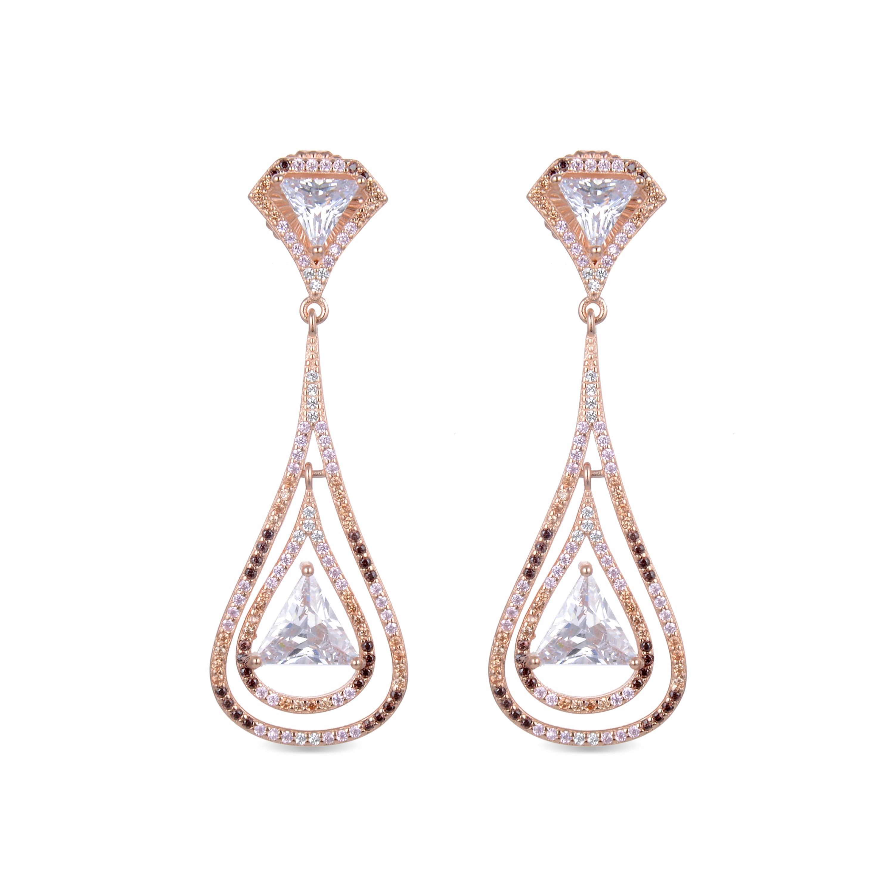 Pendientes de Plata de Ley 925 con Circonita Turmalina Rosa acabados en oro rosa 18K - Helmcar