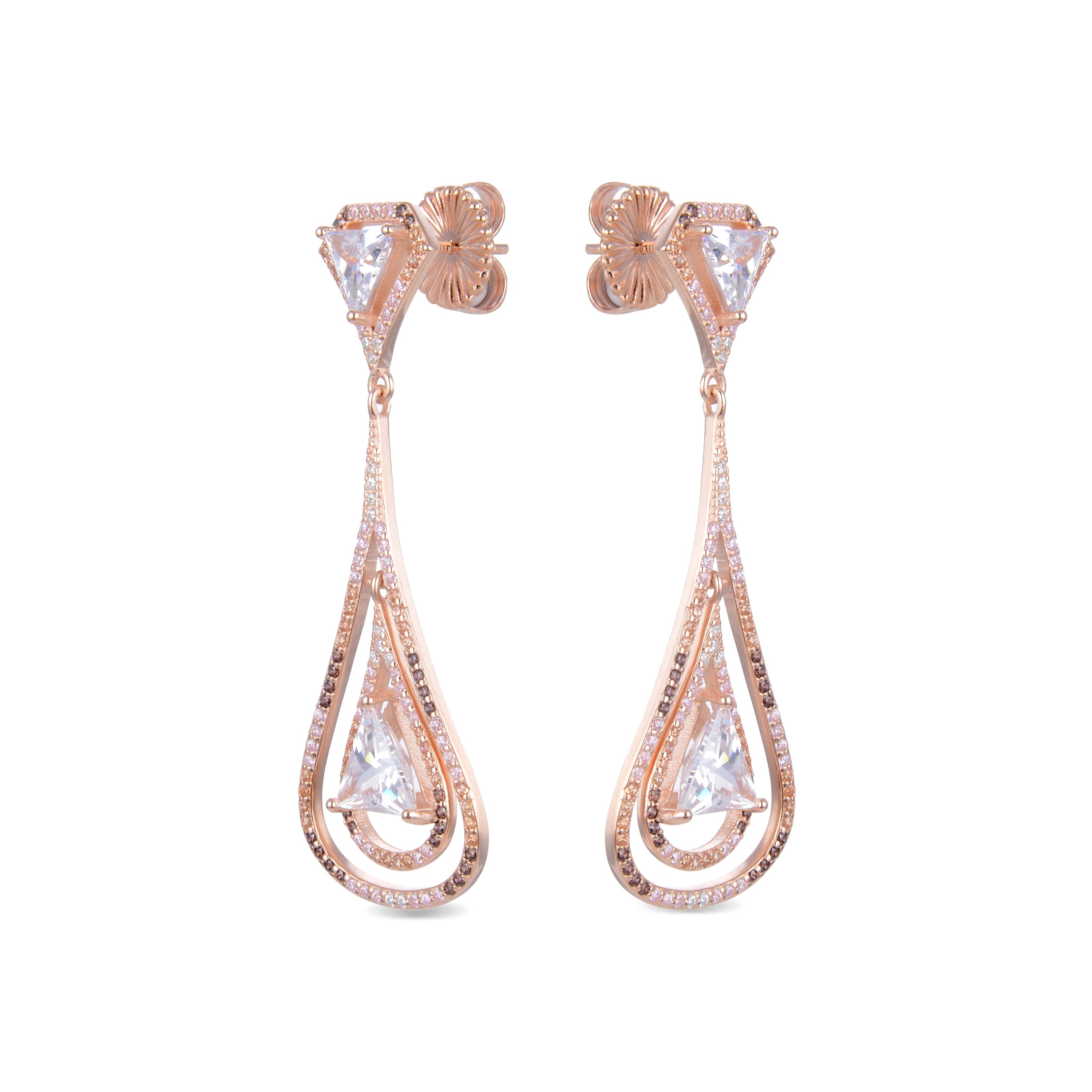 Pendientes de Plata de Ley 925 con Circonita Turmalina Rosa acabados en oro rosa 18K - Helmcar