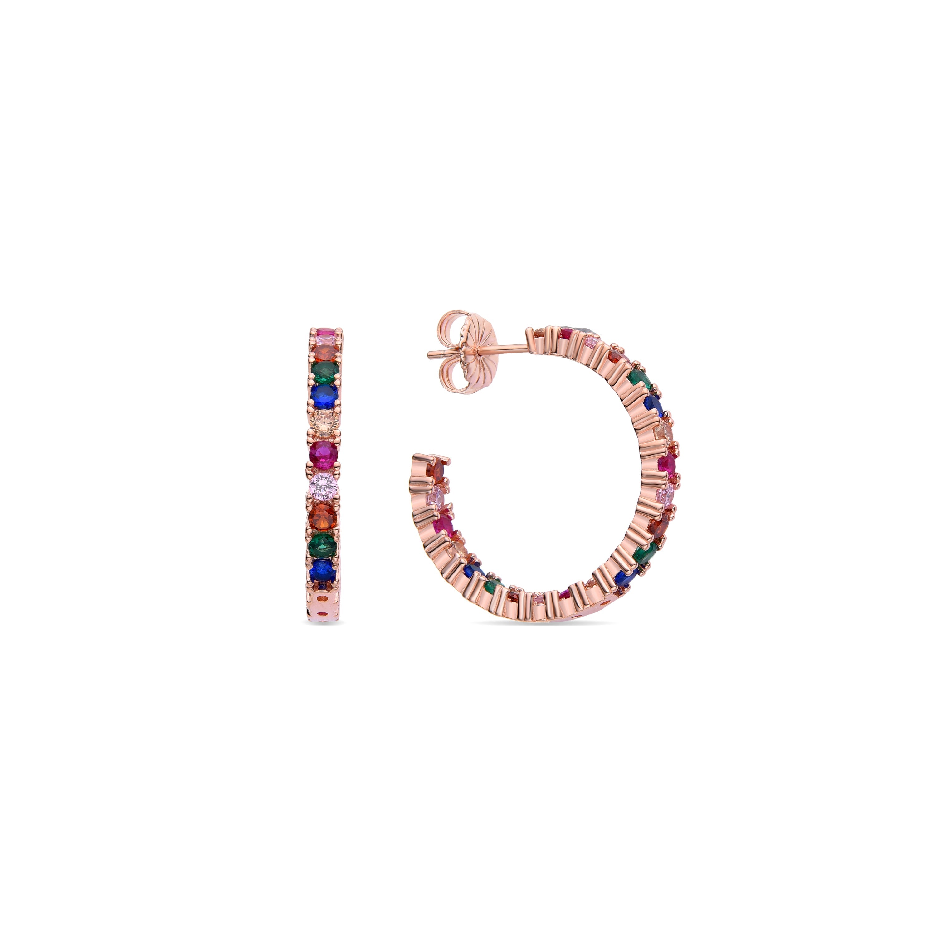 925 Sterling Silver Earrings with Multicolor Zirconia Finished in 18K Rose Gold - Vyamba