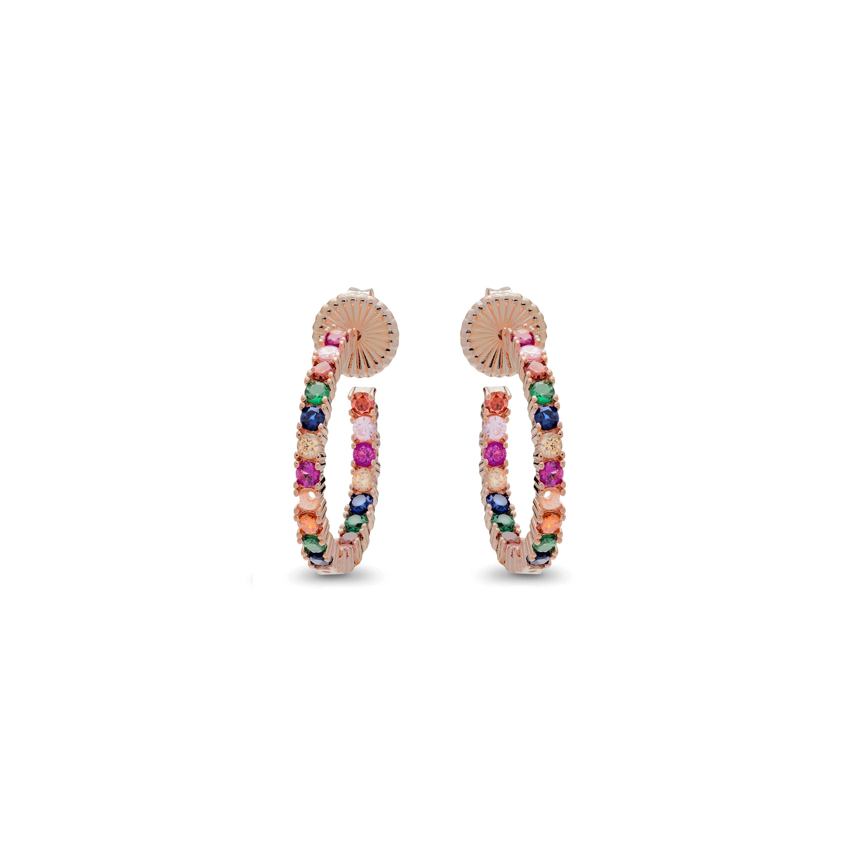 925 Sterling Silver Earrings with Multicolor Zirconia Finished in 18K Rose Gold - Vyamba
