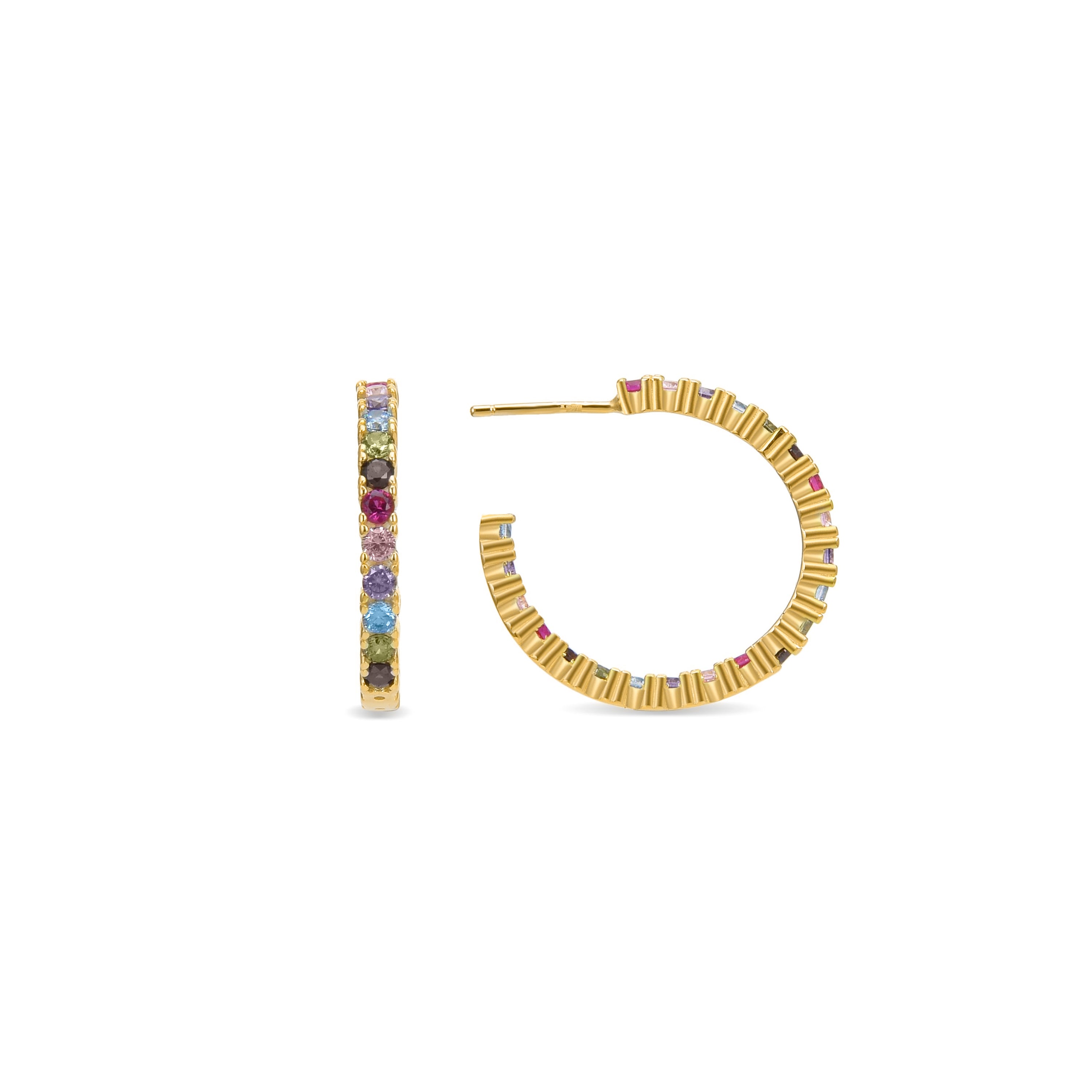 Pendientes de Plata de Ley 925 con Circonita Multicolor acabados en oro amarillo 18K - Vyamba