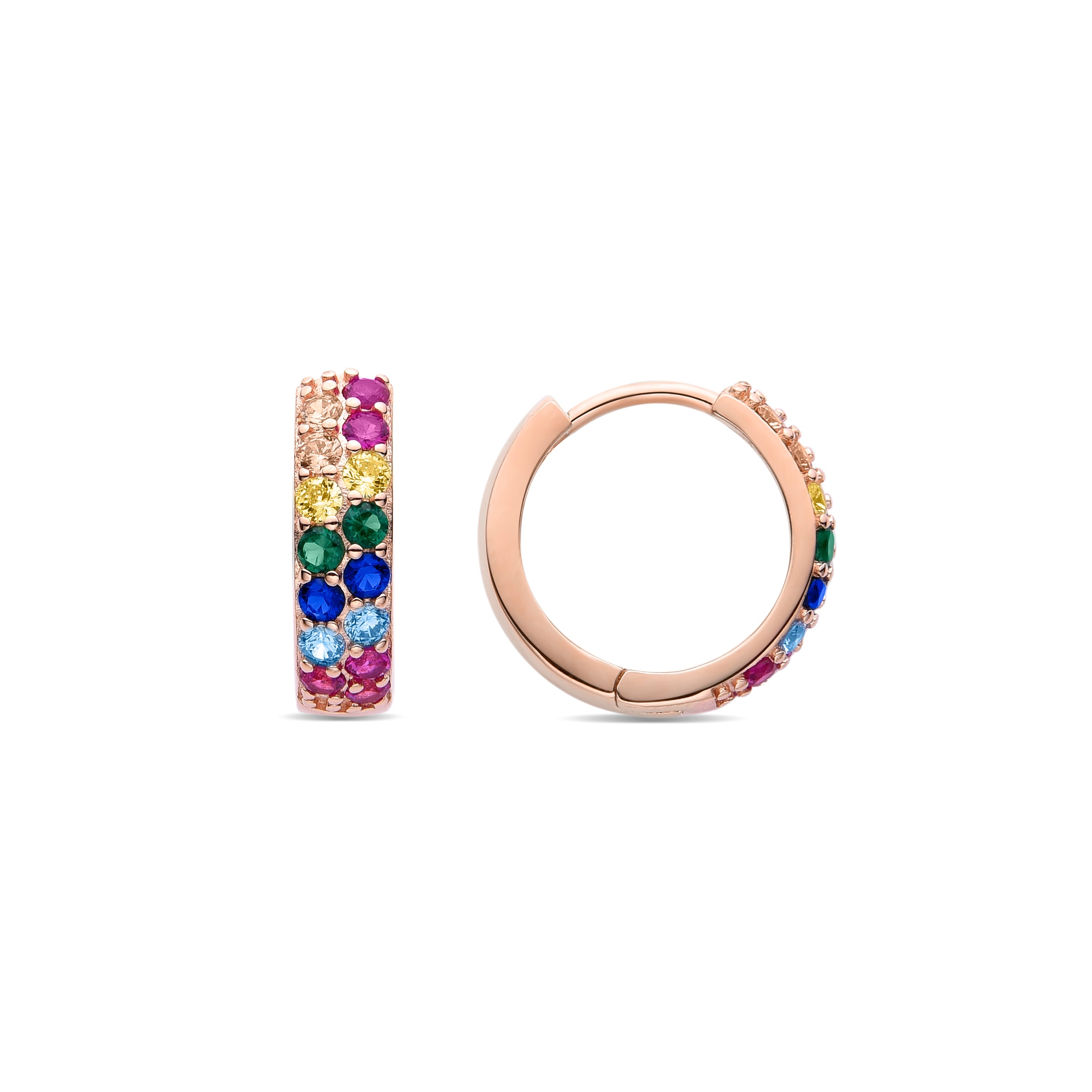 Pendientes de Plata de Ley 925 con Circonita Multicolor acabados en oro rosa 18K - Imewa