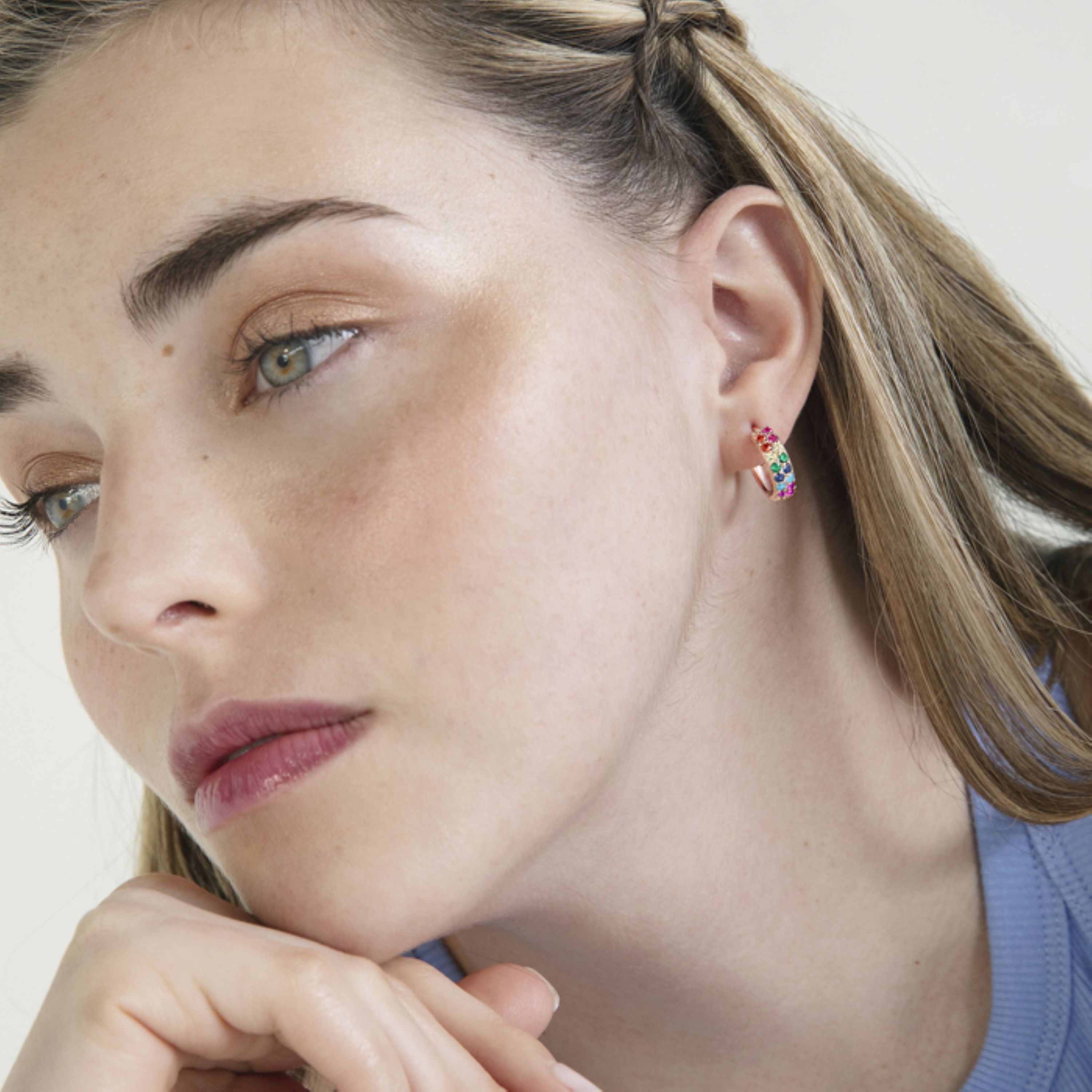 Pendientes de Plata de Ley 925 con Circonita Multicolor acabados en oro rosa 18K - Imewa