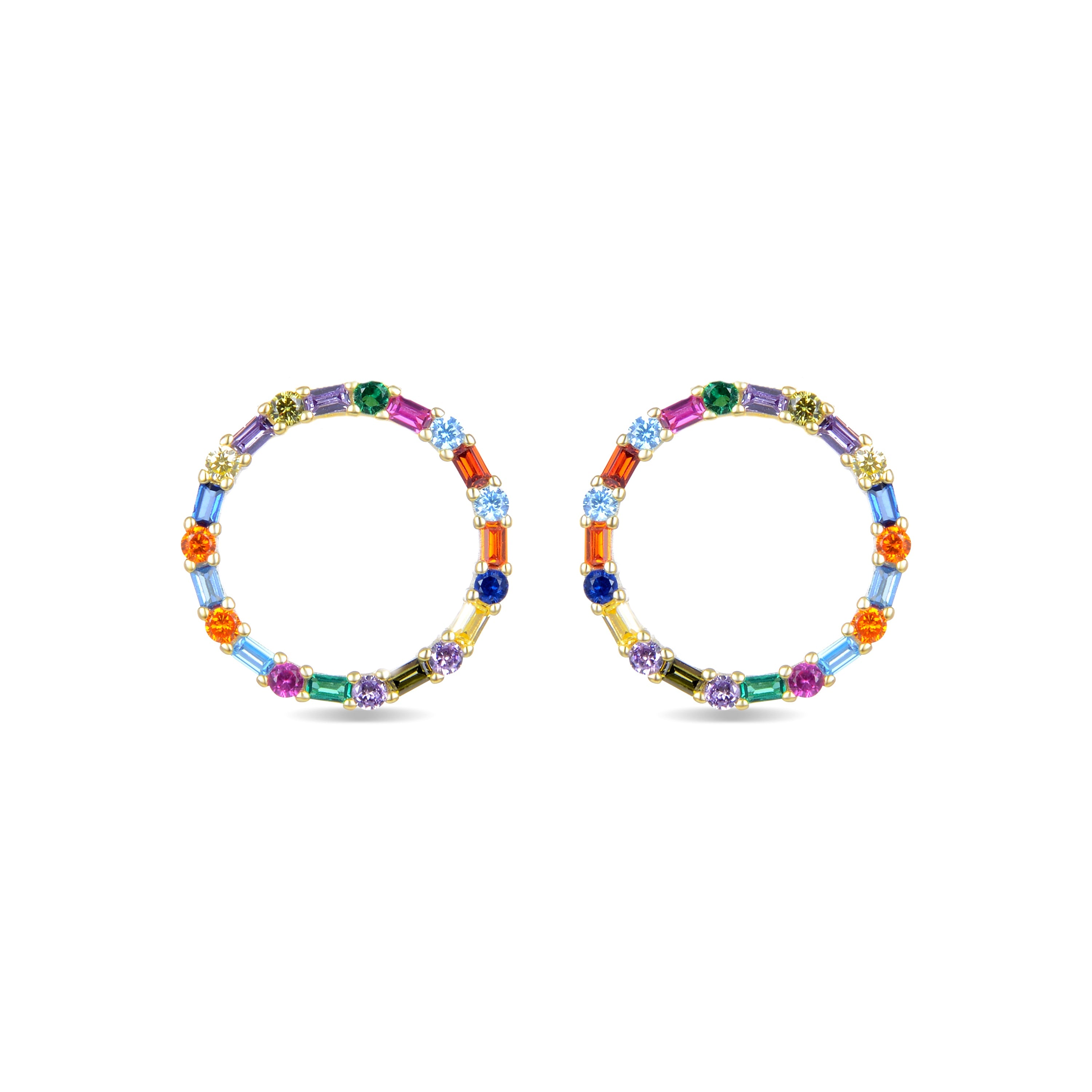Pendientes de Plata de Ley 925 con Circonita Multicolor acabados en oro amarillo 18K - Hrius