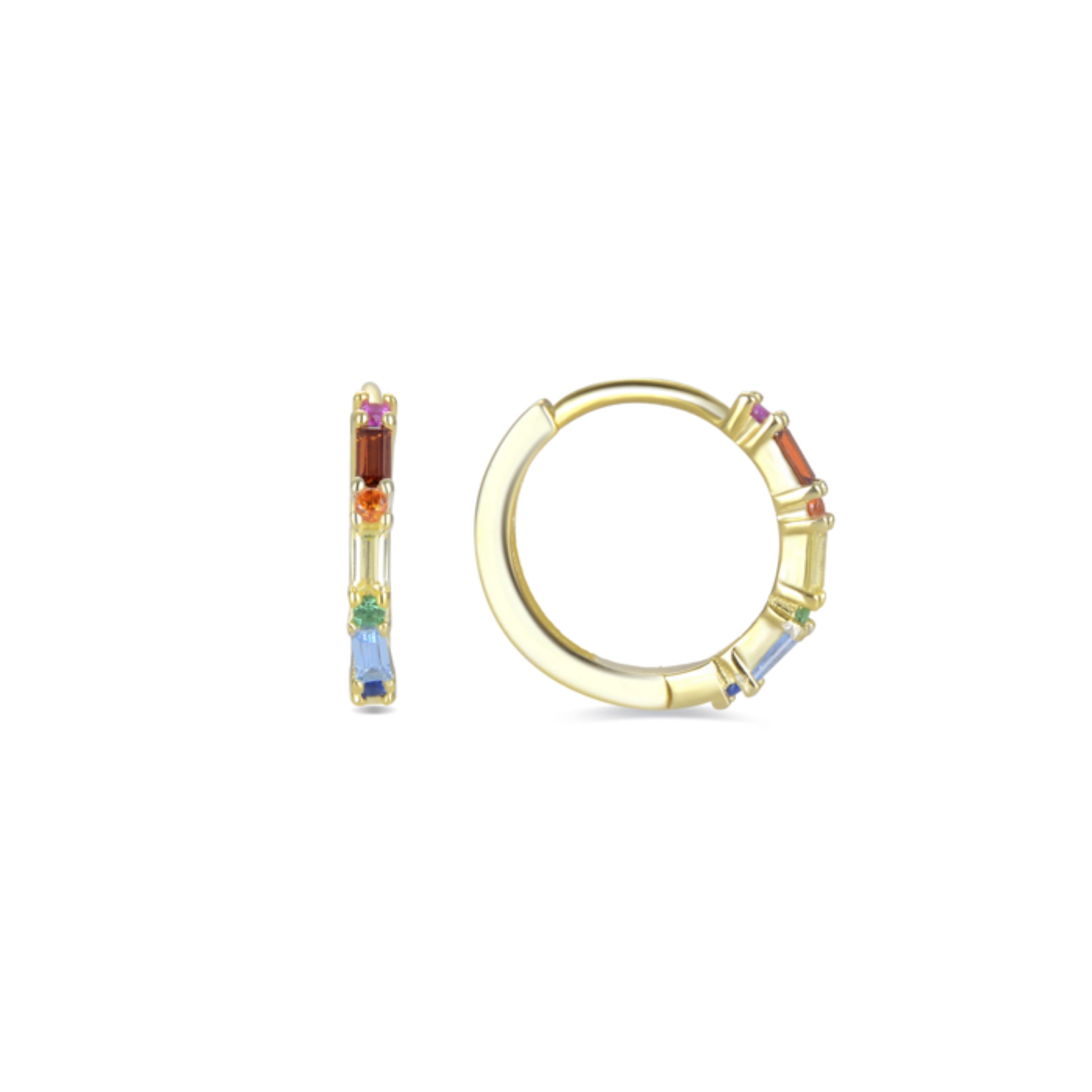 Pendientes de Plata de Ley 925 con Circonita Multicolor acabados en oro amarillo 18K - Elac