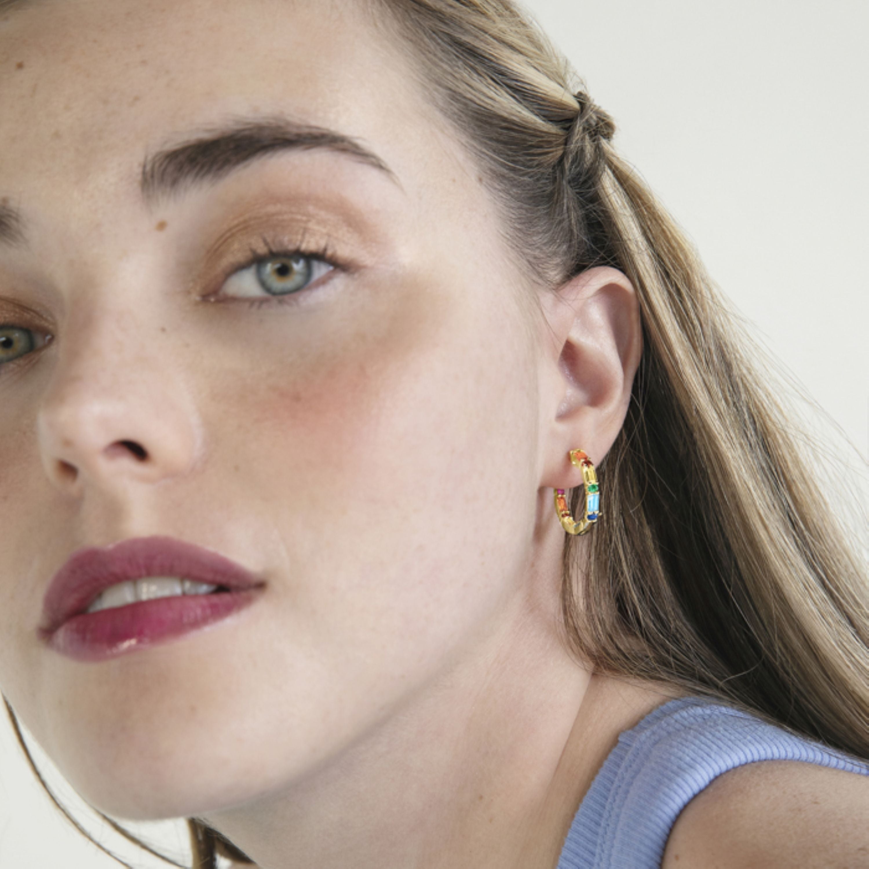 Pendientes de Plata de Ley 925 con Circonita Multicolor acabados en oro amarillo 18K - Elac