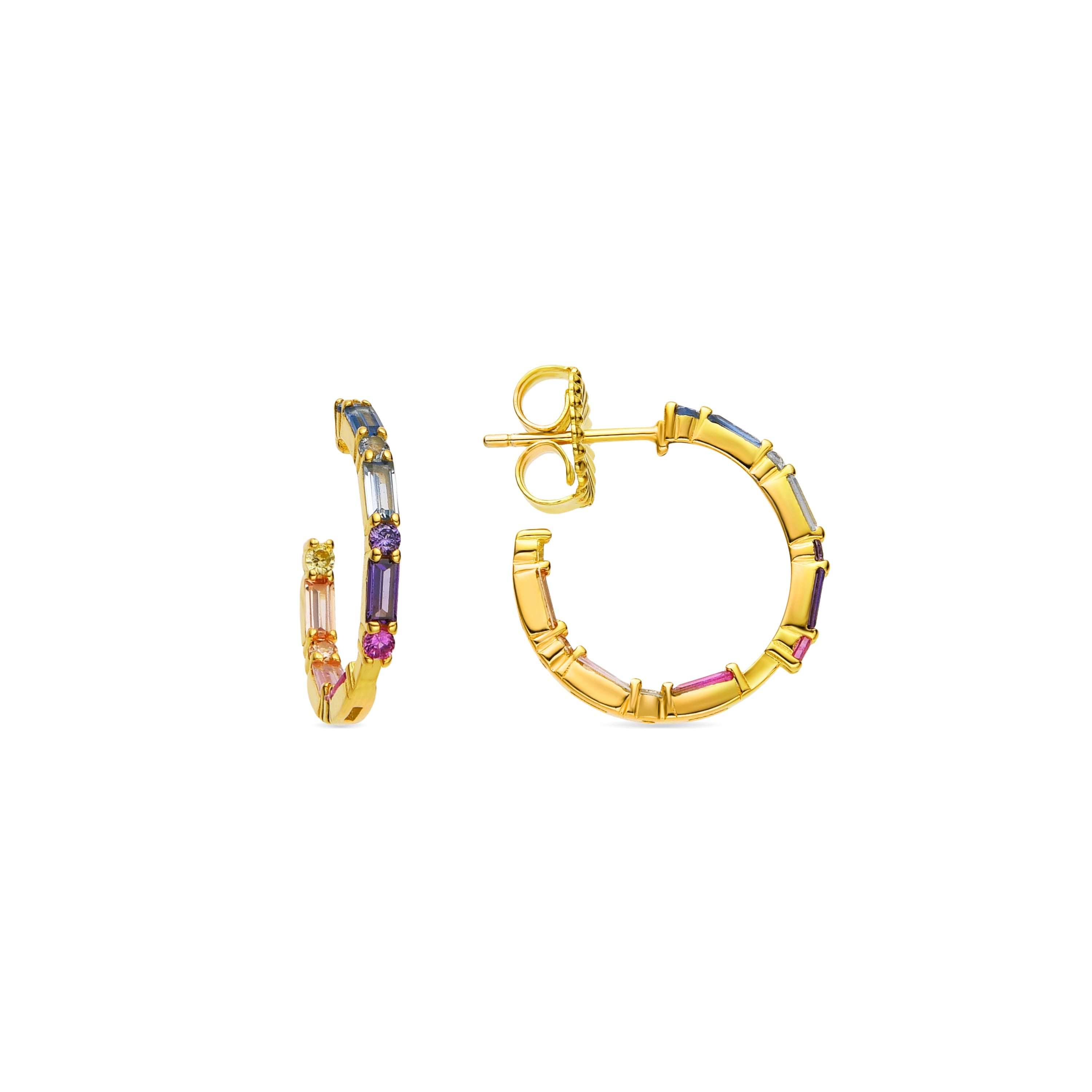 925 Sterling Silver and Multicolor Zirconia Earrings with 18k Gold Finish - Hinnar