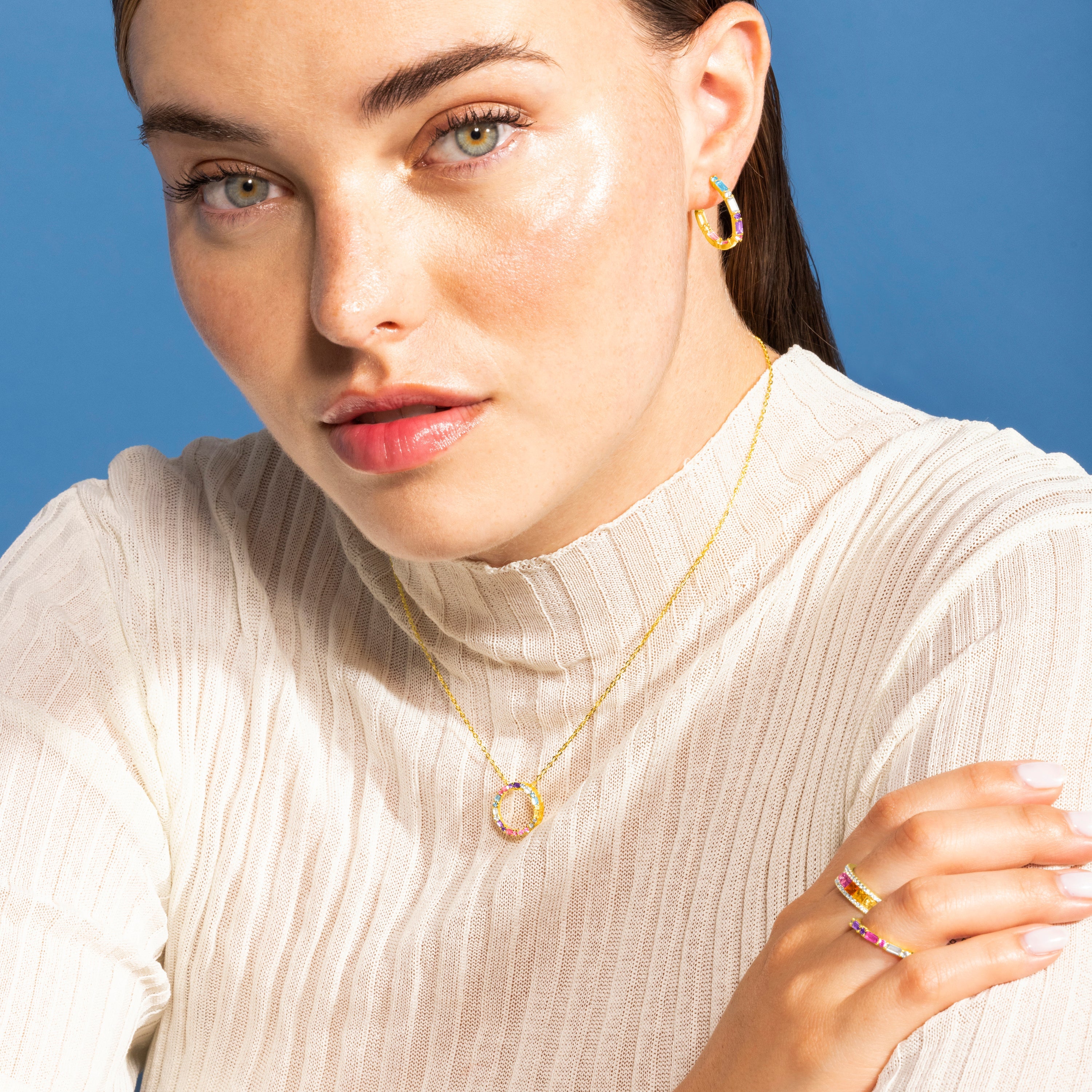 925 Sterling Silver and Multicolor Zirconia Earrings with 18k Gold Finish - Hinnar