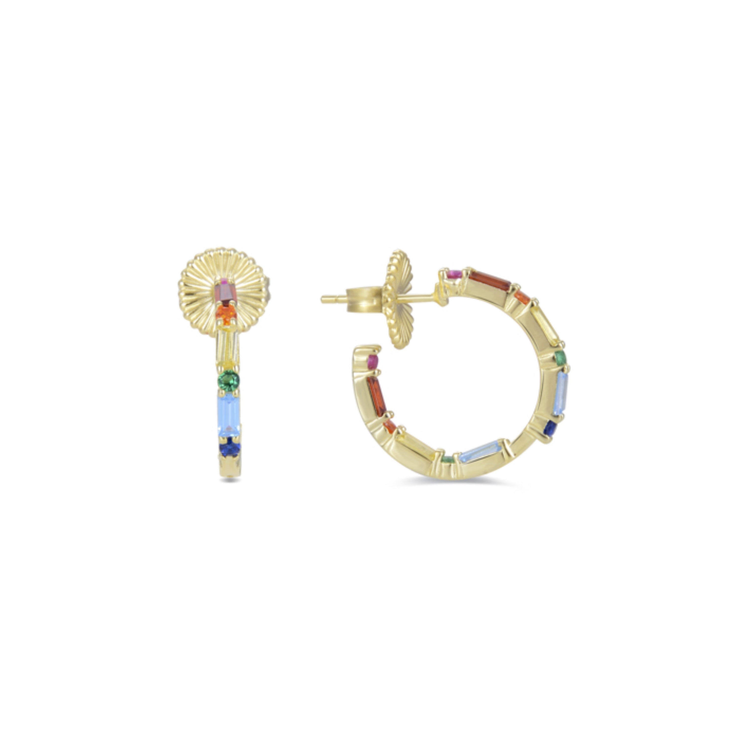 925 Sterling Silver Earrings with Multicolor Zirconia Finished in 18K Yellow Gold - Hinnar