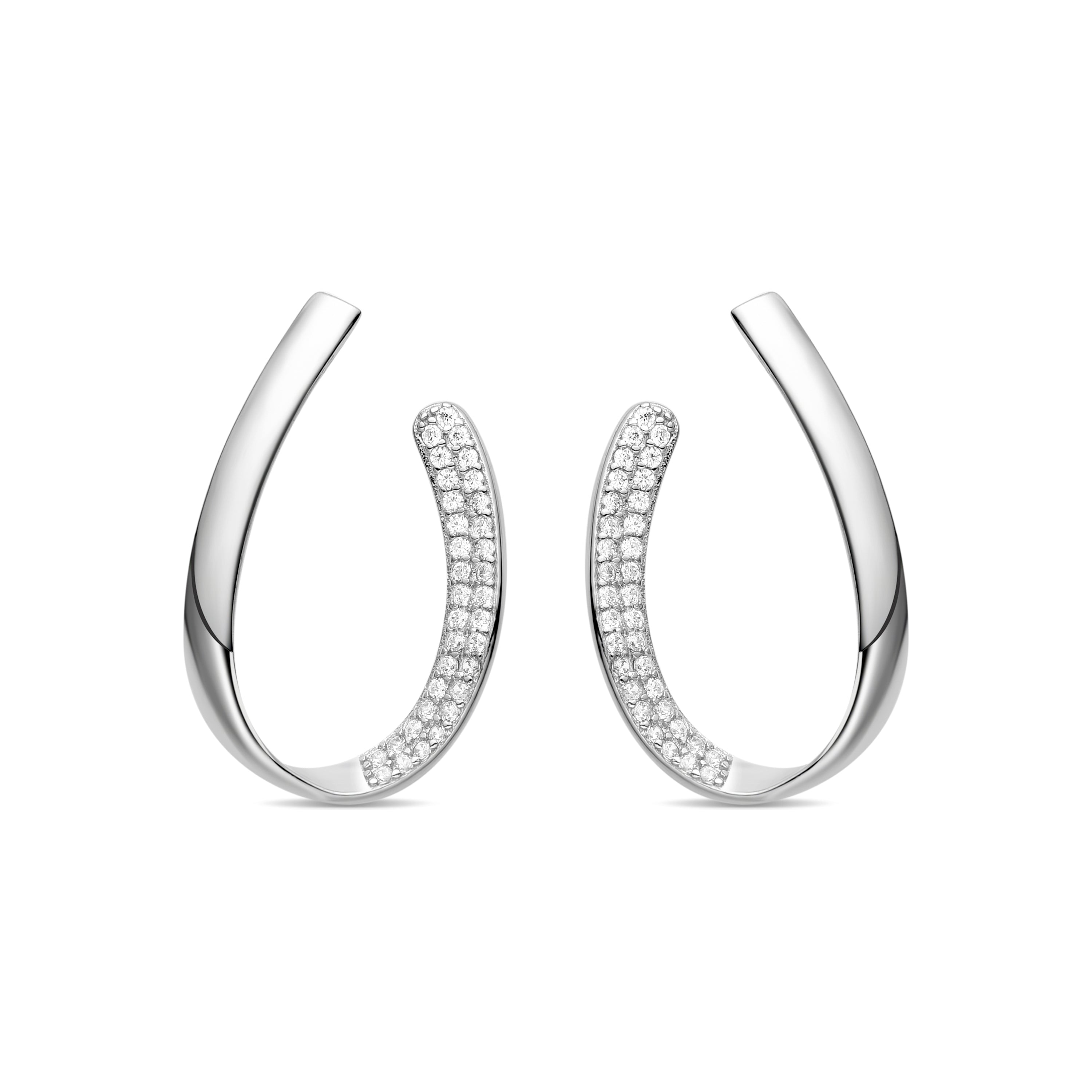 925 Sterling Silver Earrings with Rhodium-Plated Brilliant Zirconia - Omo