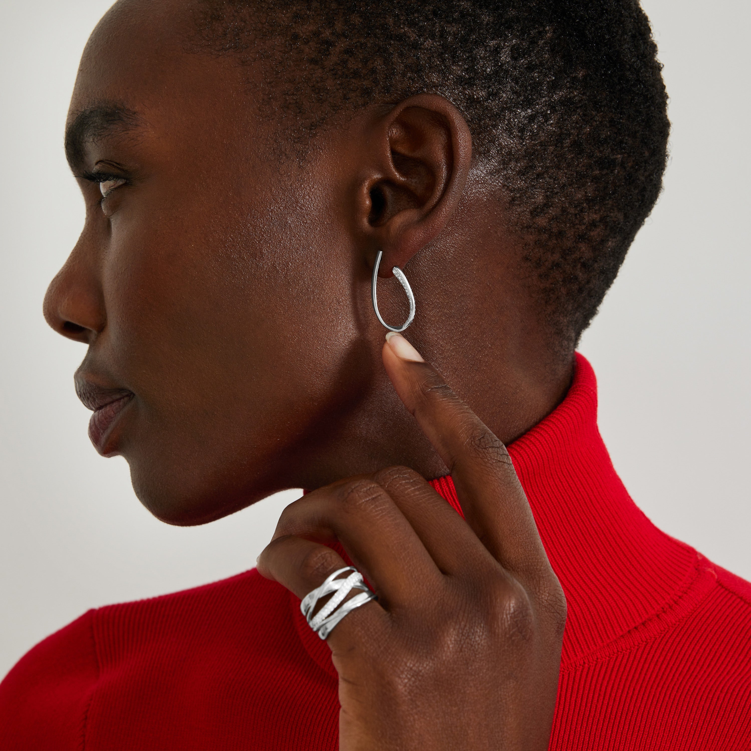 925 Sterling Silver Earrings with Rhodium-Plated Brilliant Zirconia - Omo