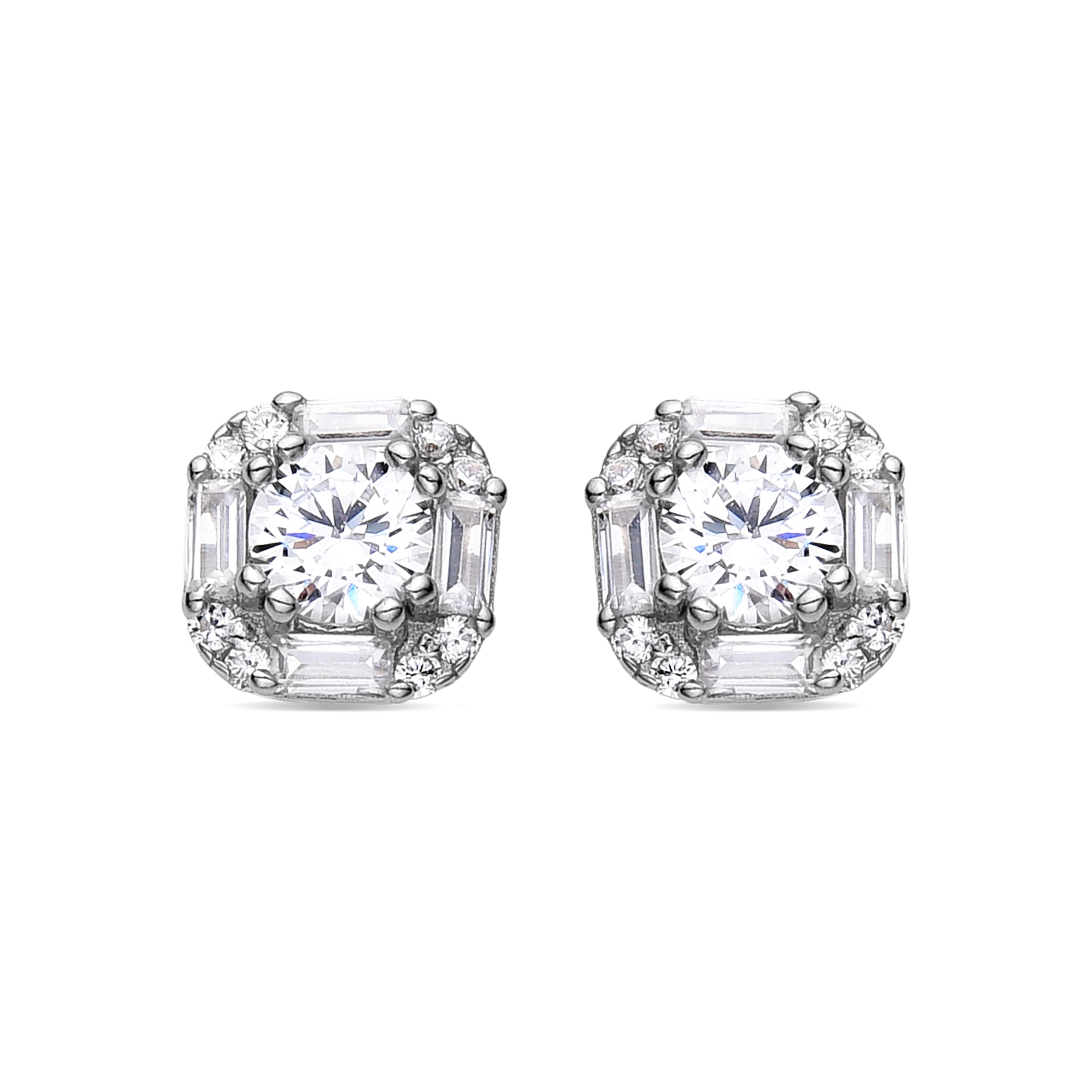 925 Sterling Silver Earrings with Rhodium-Plated Brilliant Zirconia - Dyadu