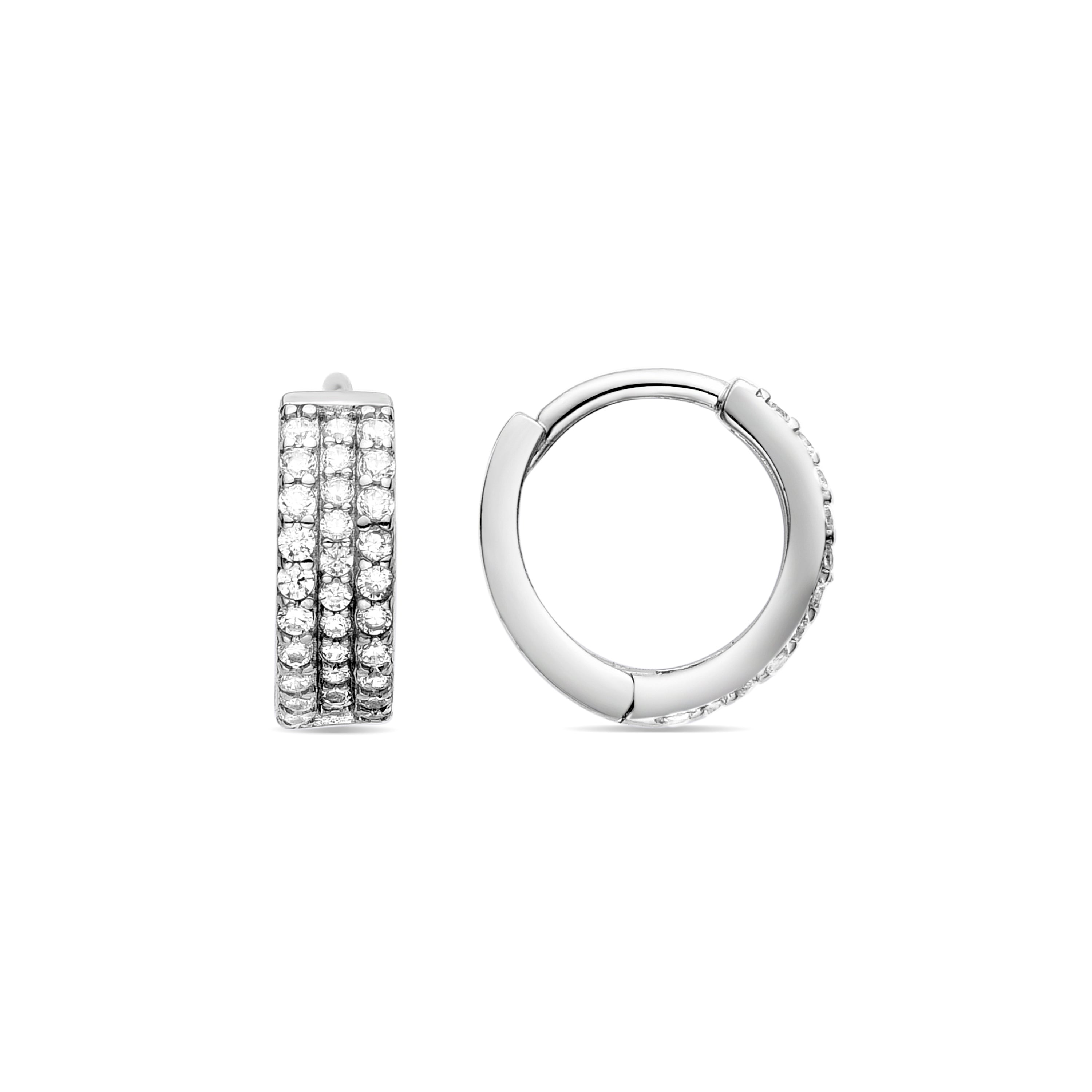 925 Sterling Silver Stud Earrings with Brilliant Zirconia, Rhodium Plated - Tsyal