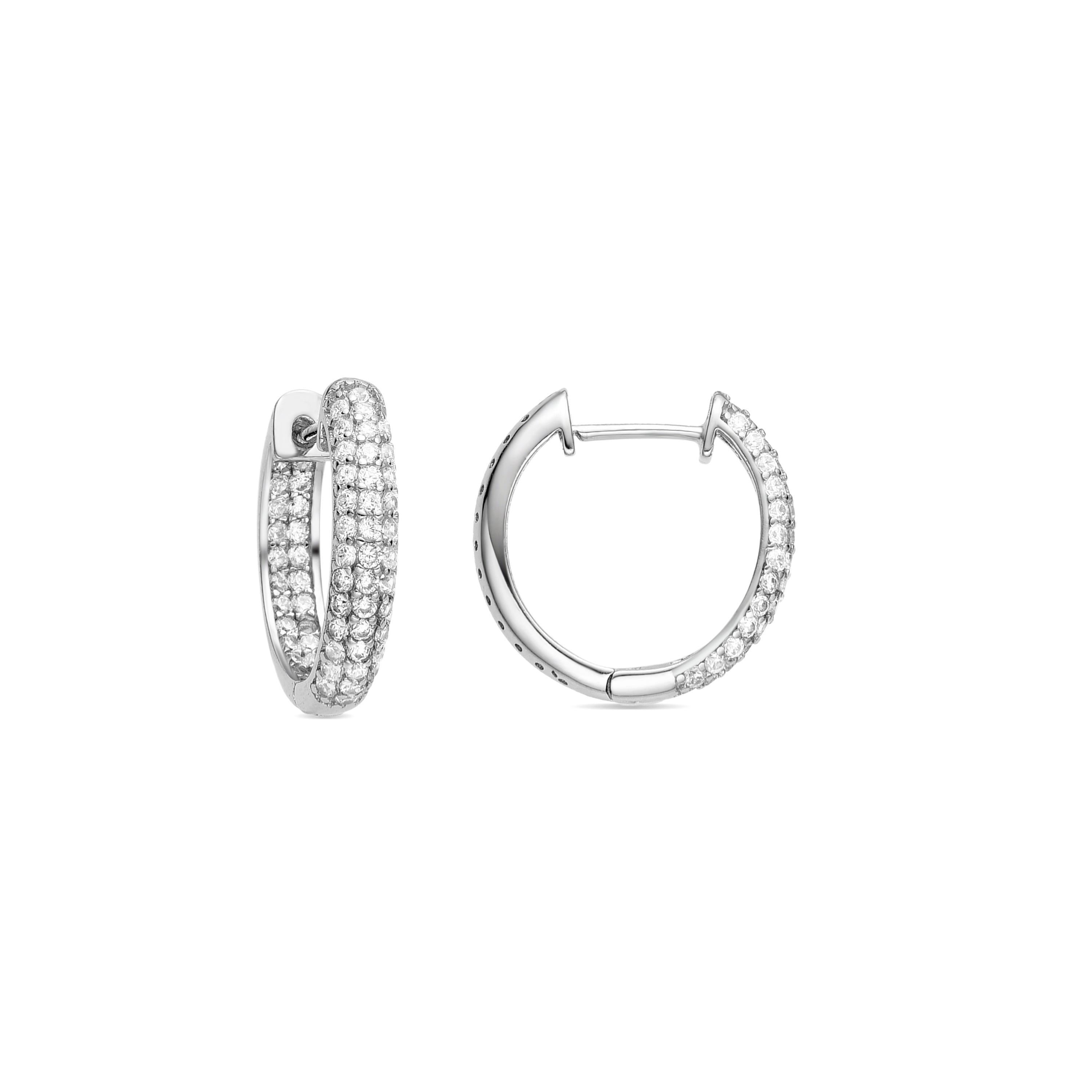 925 Sterling Silver Stud Earrings with Brilliant Zirconia, Rhodium Plated - Deuka