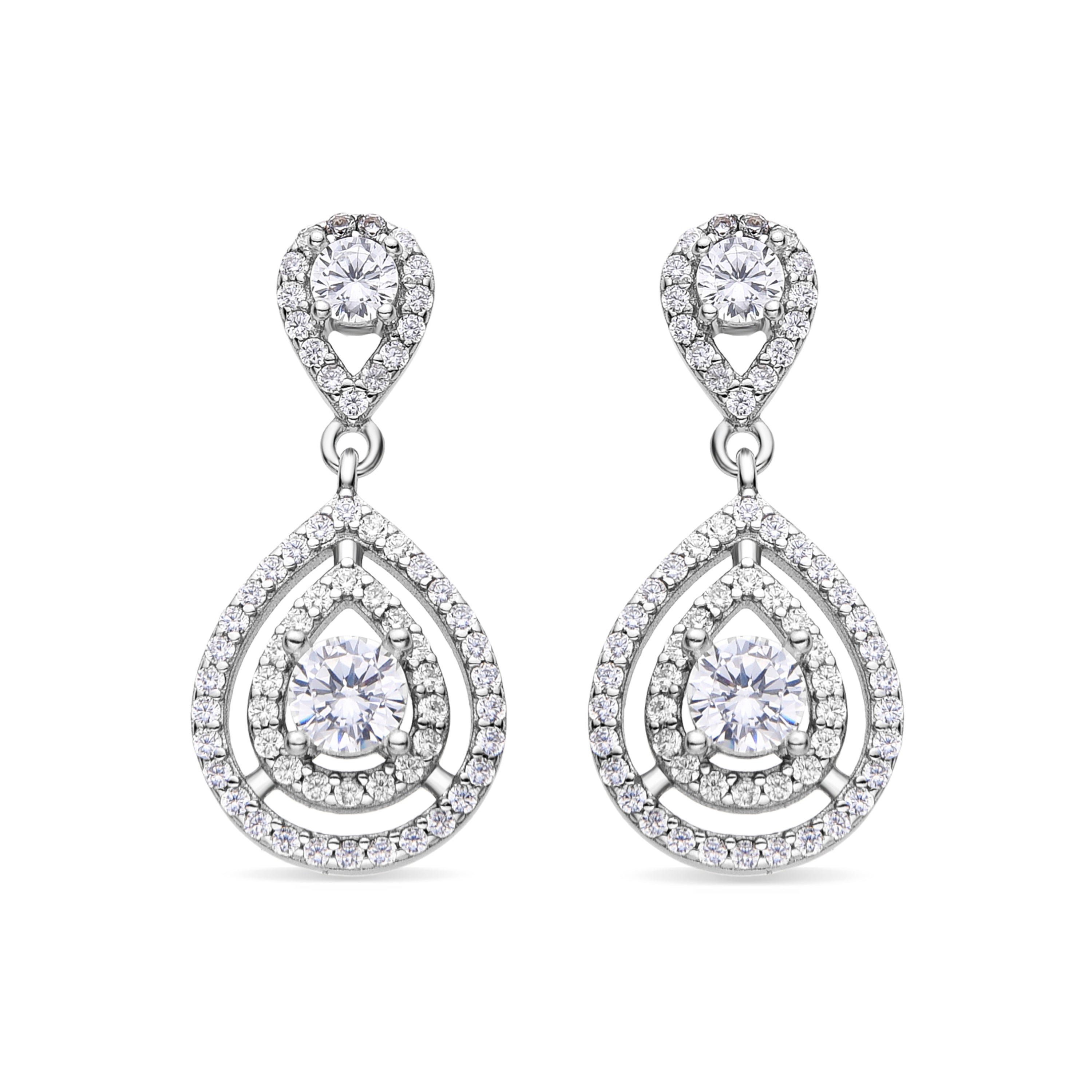 925 Sterling Silver and Brilliant Zirconia Earrings with Rhodium Finish - Yssyl